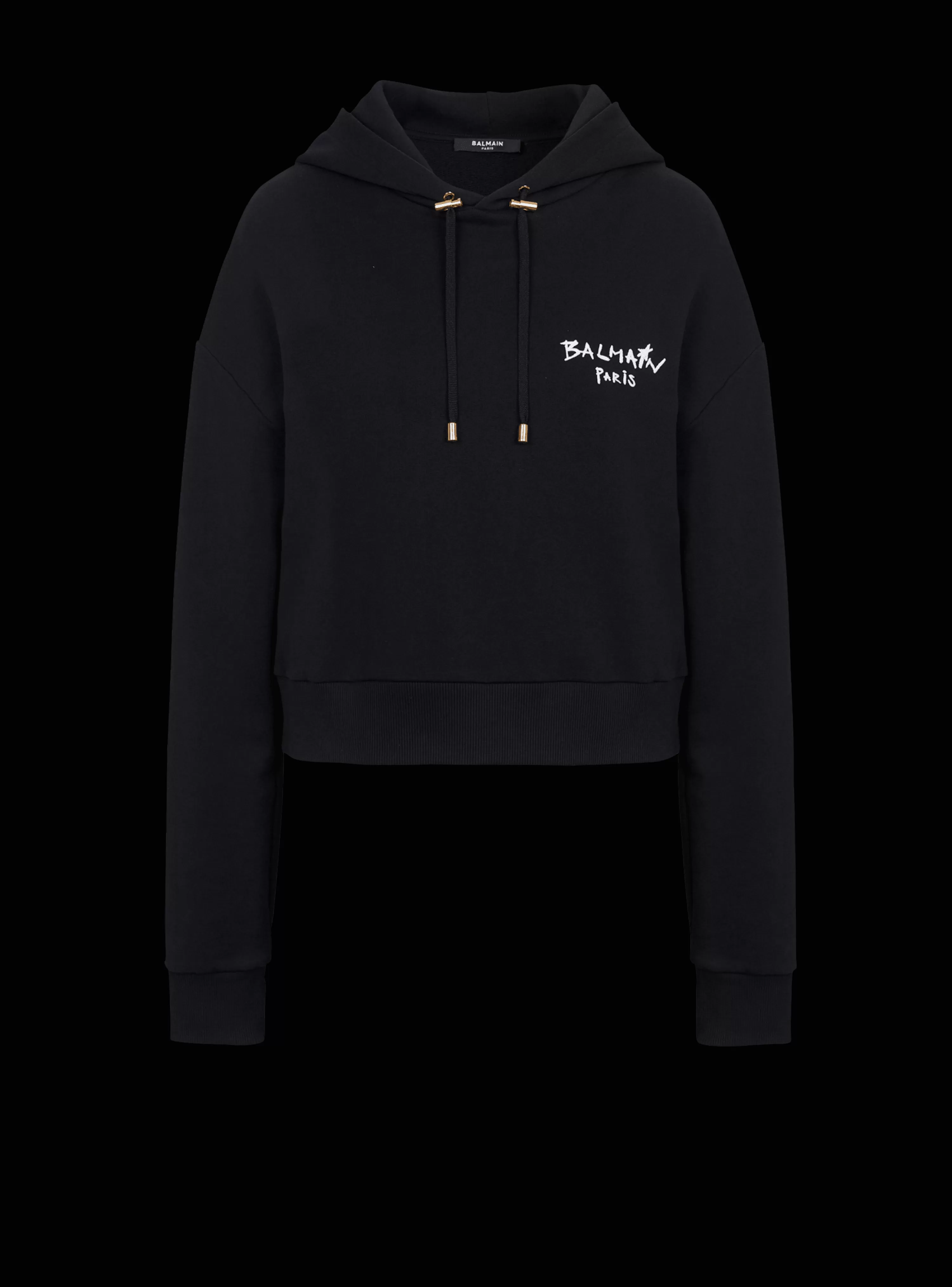 Women Balmain Cropped Eco-design Cotton Sweatshirt With Flocked Graffiti Logo