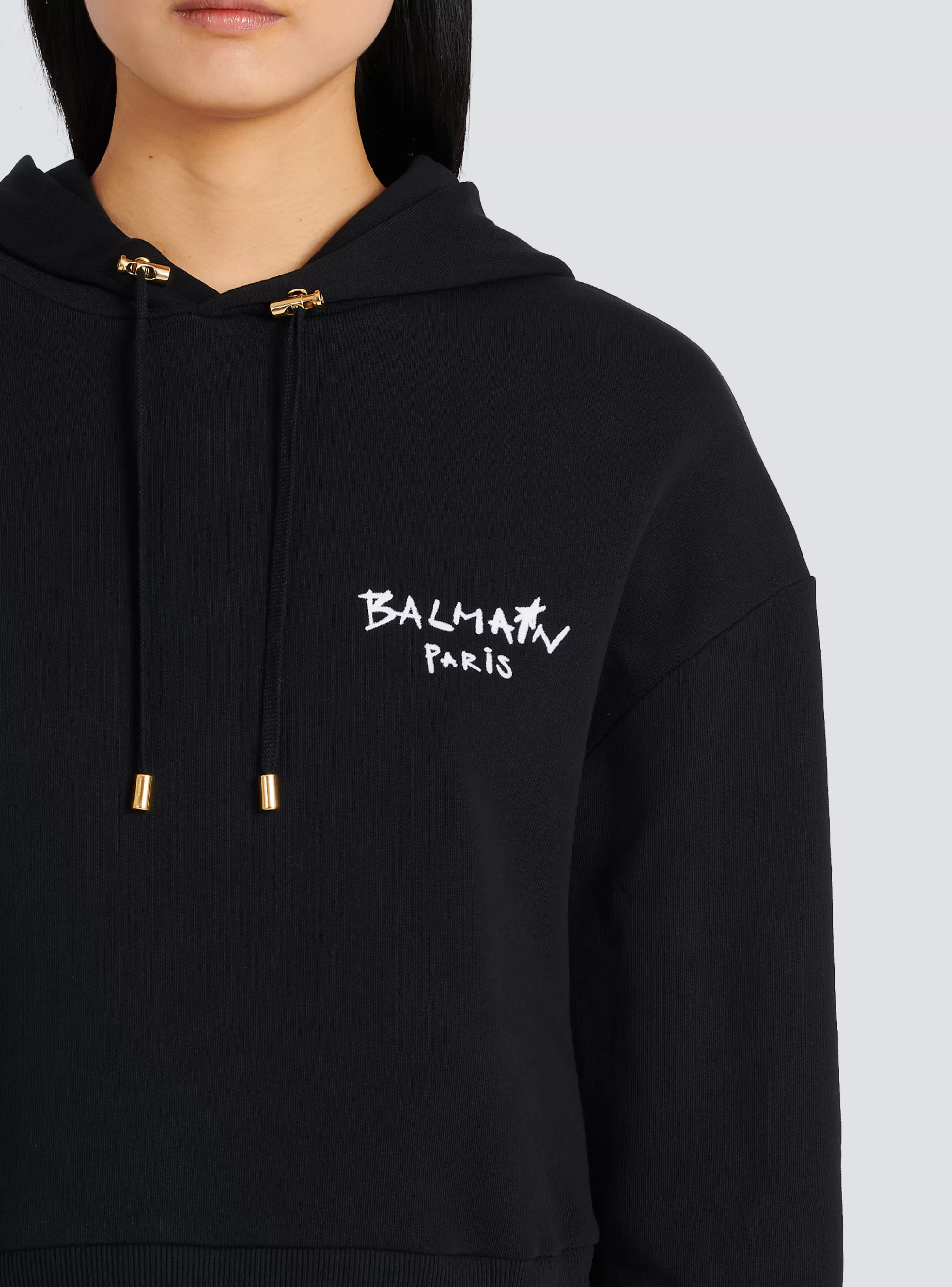 Women Balmain Cropped Eco-design Cotton Sweatshirt With Flocked Graffiti Logo