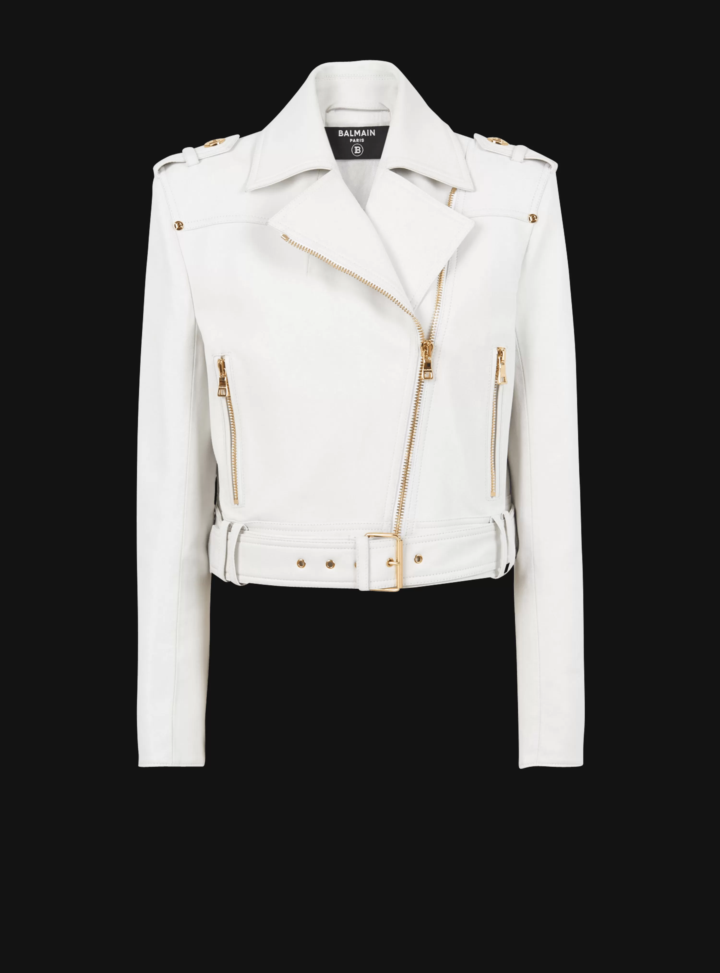 Women Balmain Cropped Leather Biker Jacket