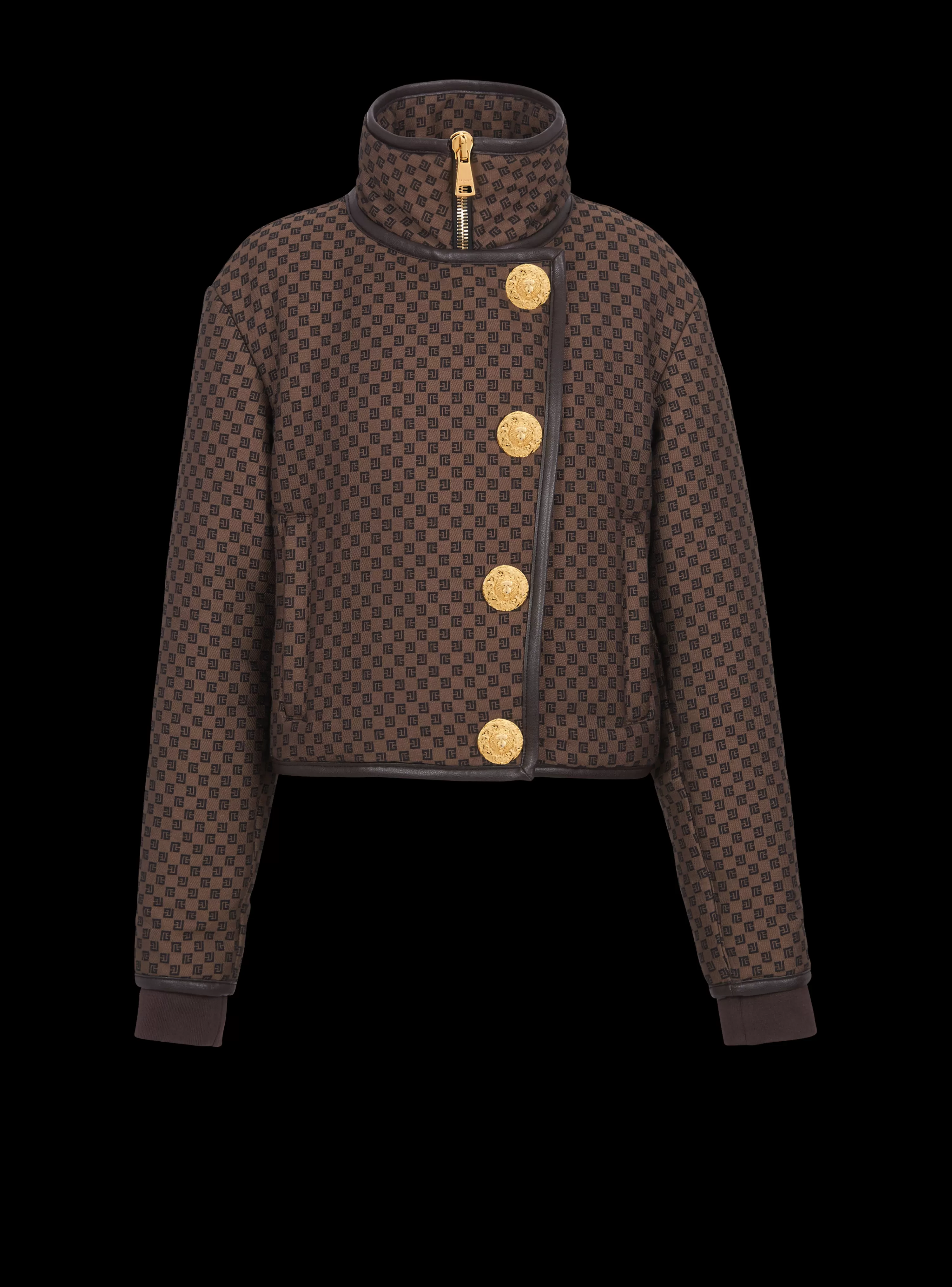 Women Balmain Cropped Mini Monogram Jacket