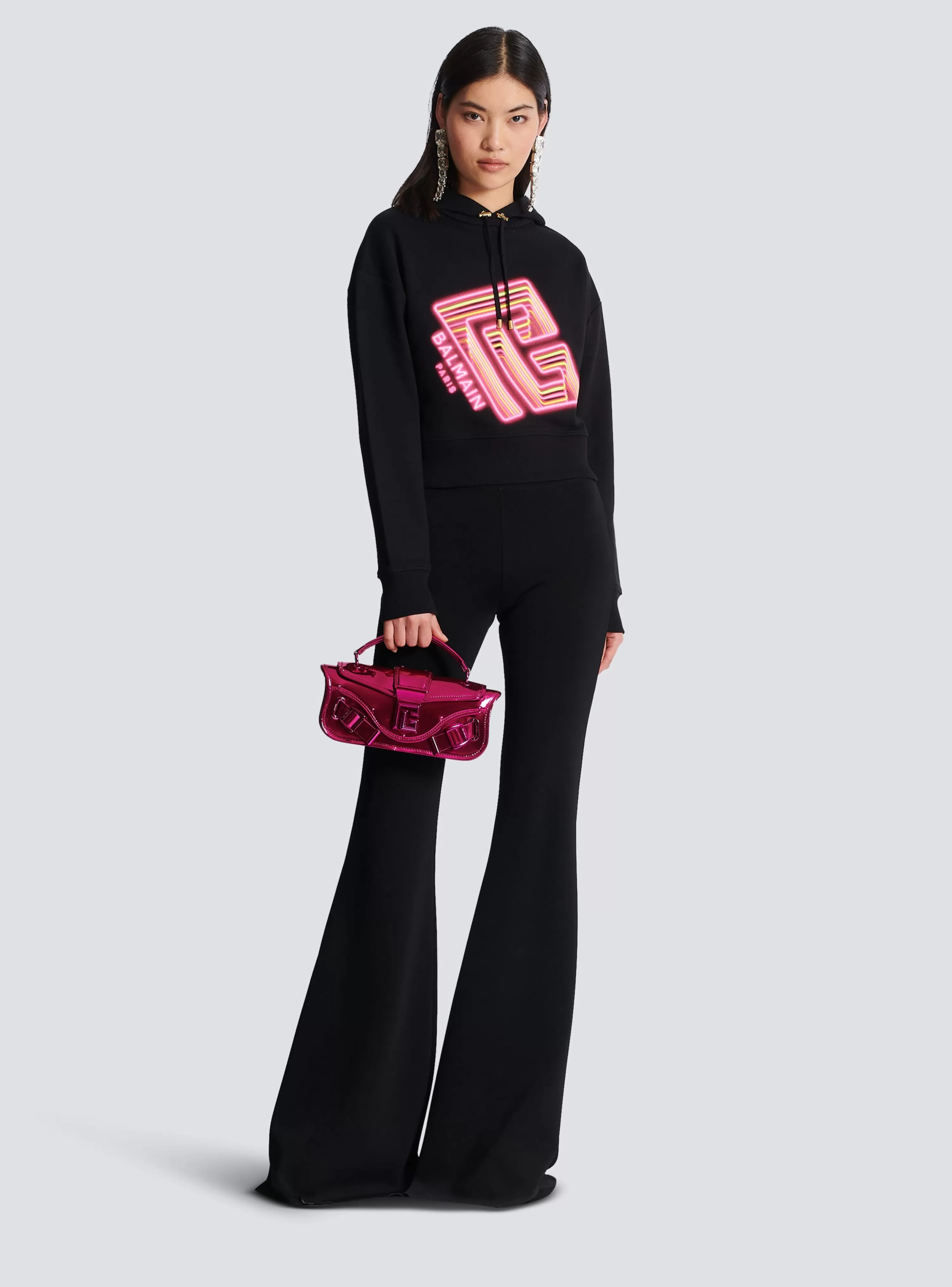 Women Balmain Cropped Neon-print Sweatshirt