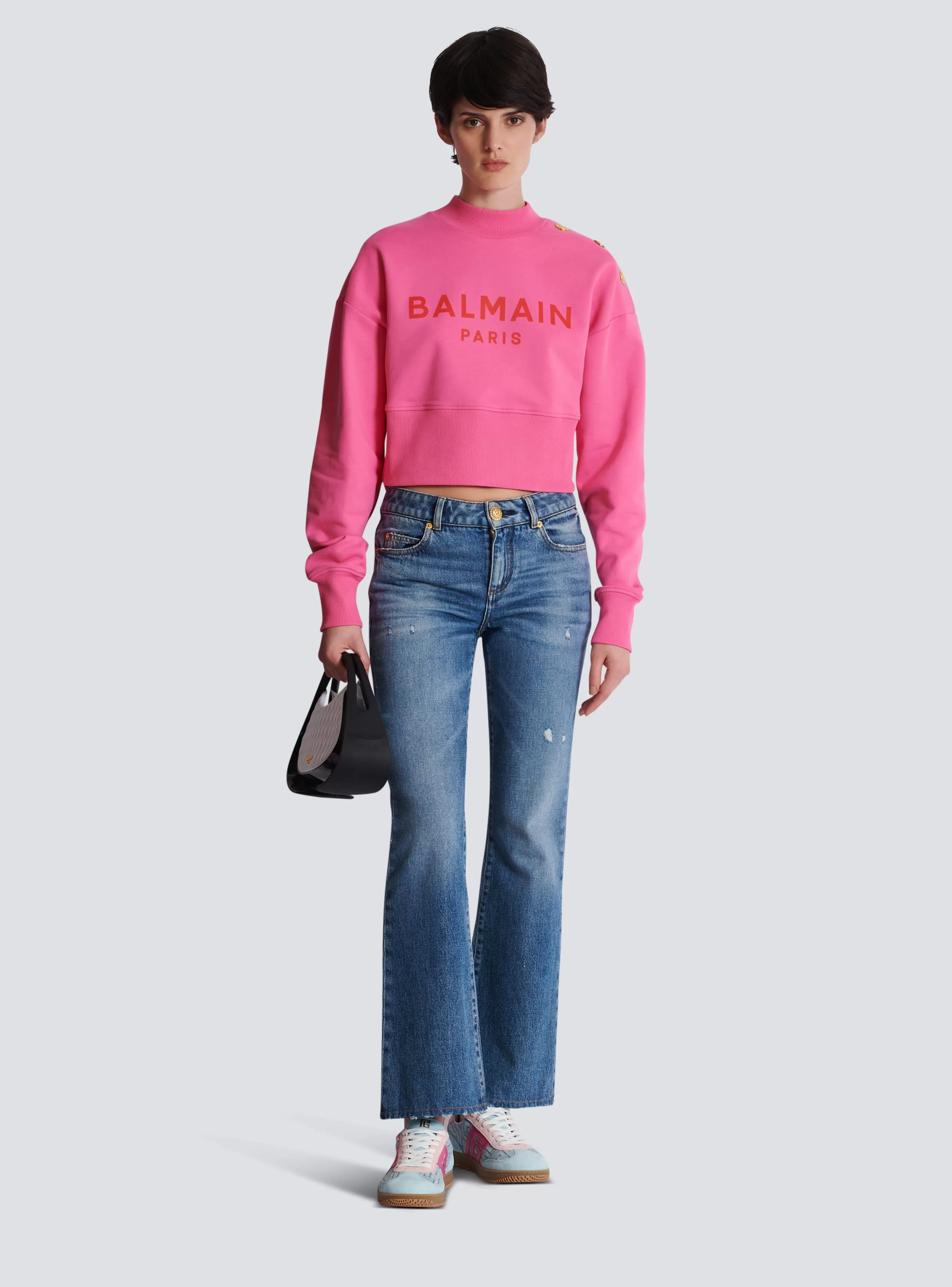 Women Balmain Cropped Sweatshirt With Paris Print