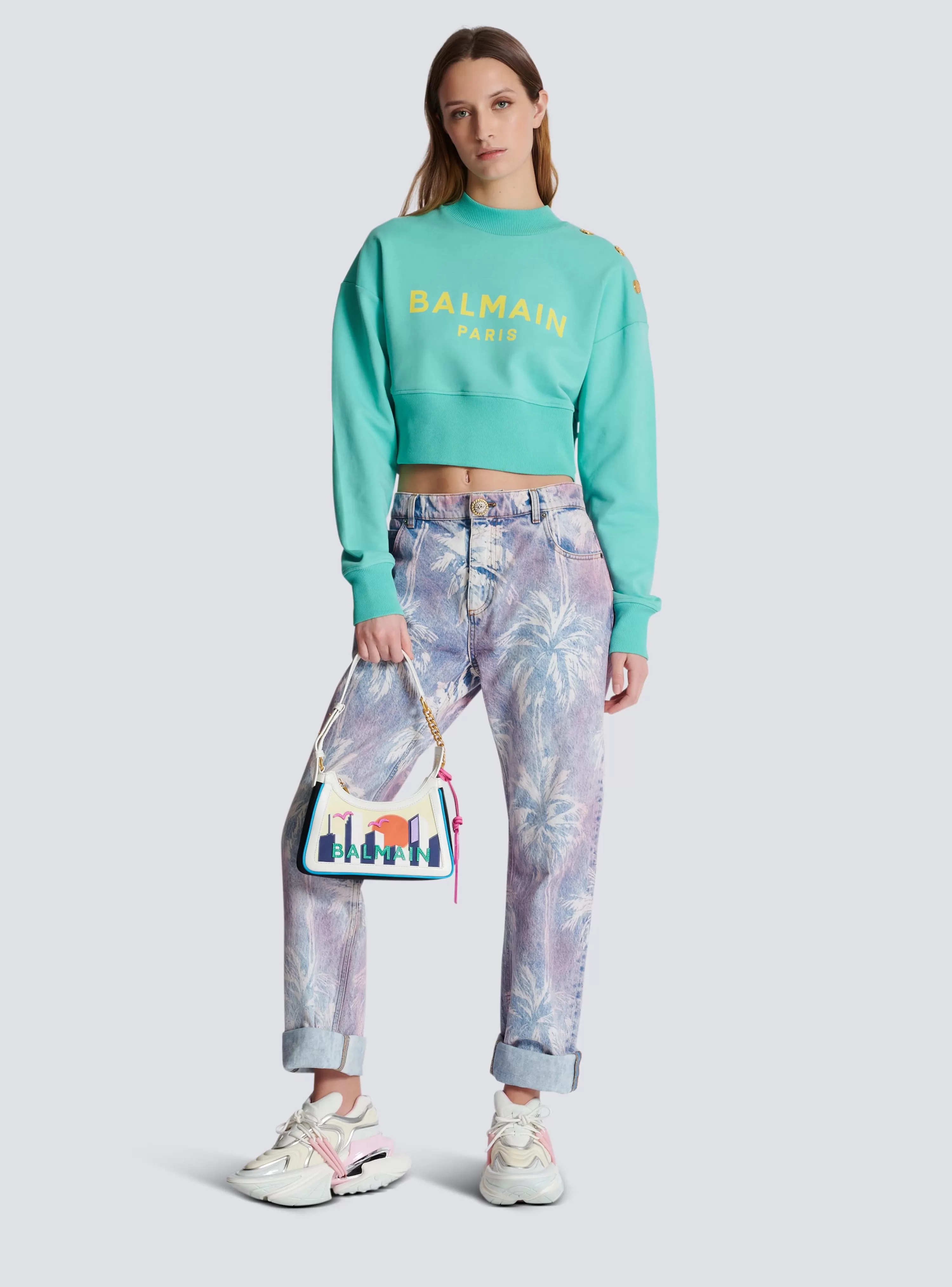 Women Balmain Cropped Sweatshirt With Paris Print