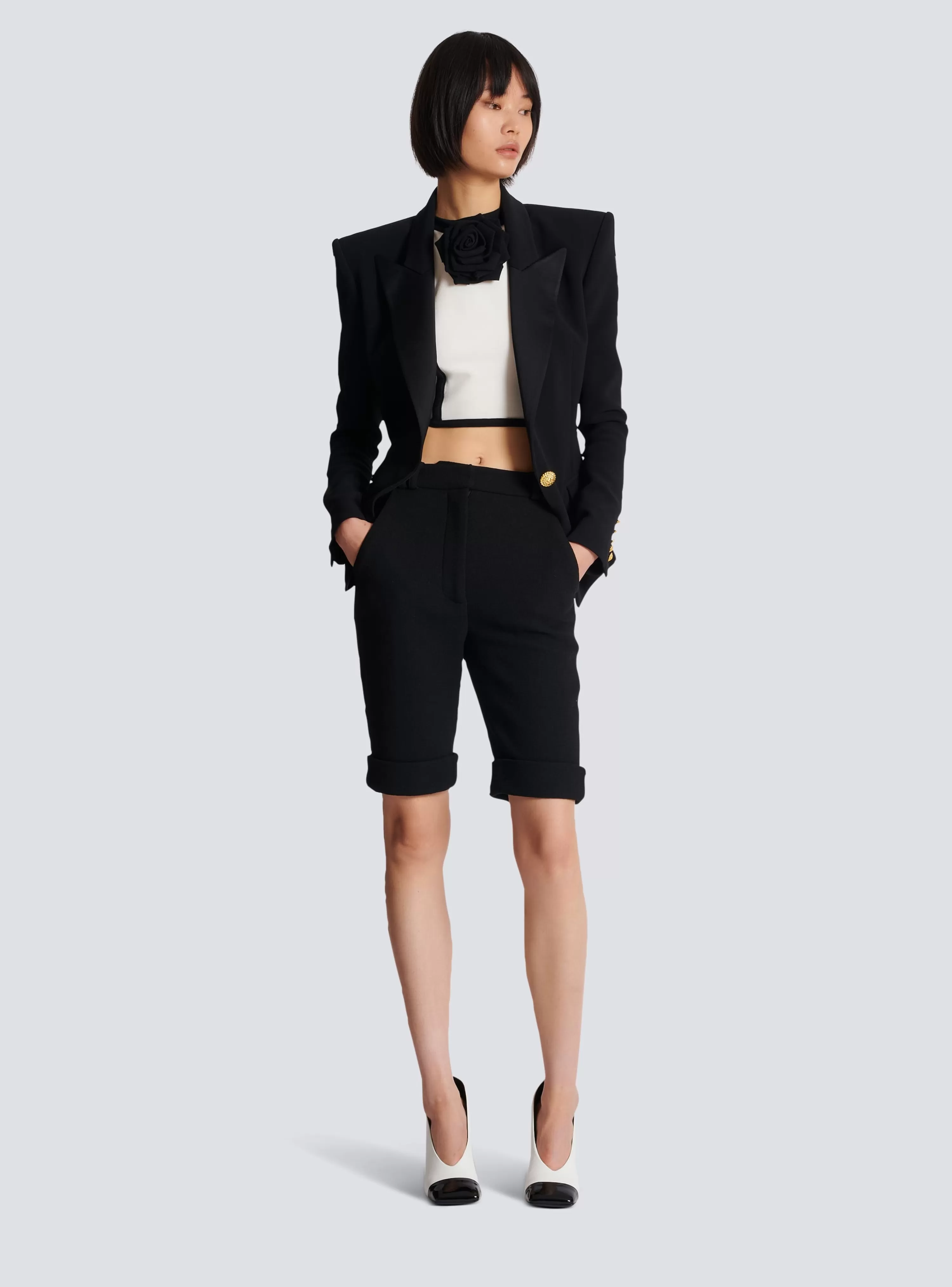 Women Balmain Cycling Shorts In Double Crepe