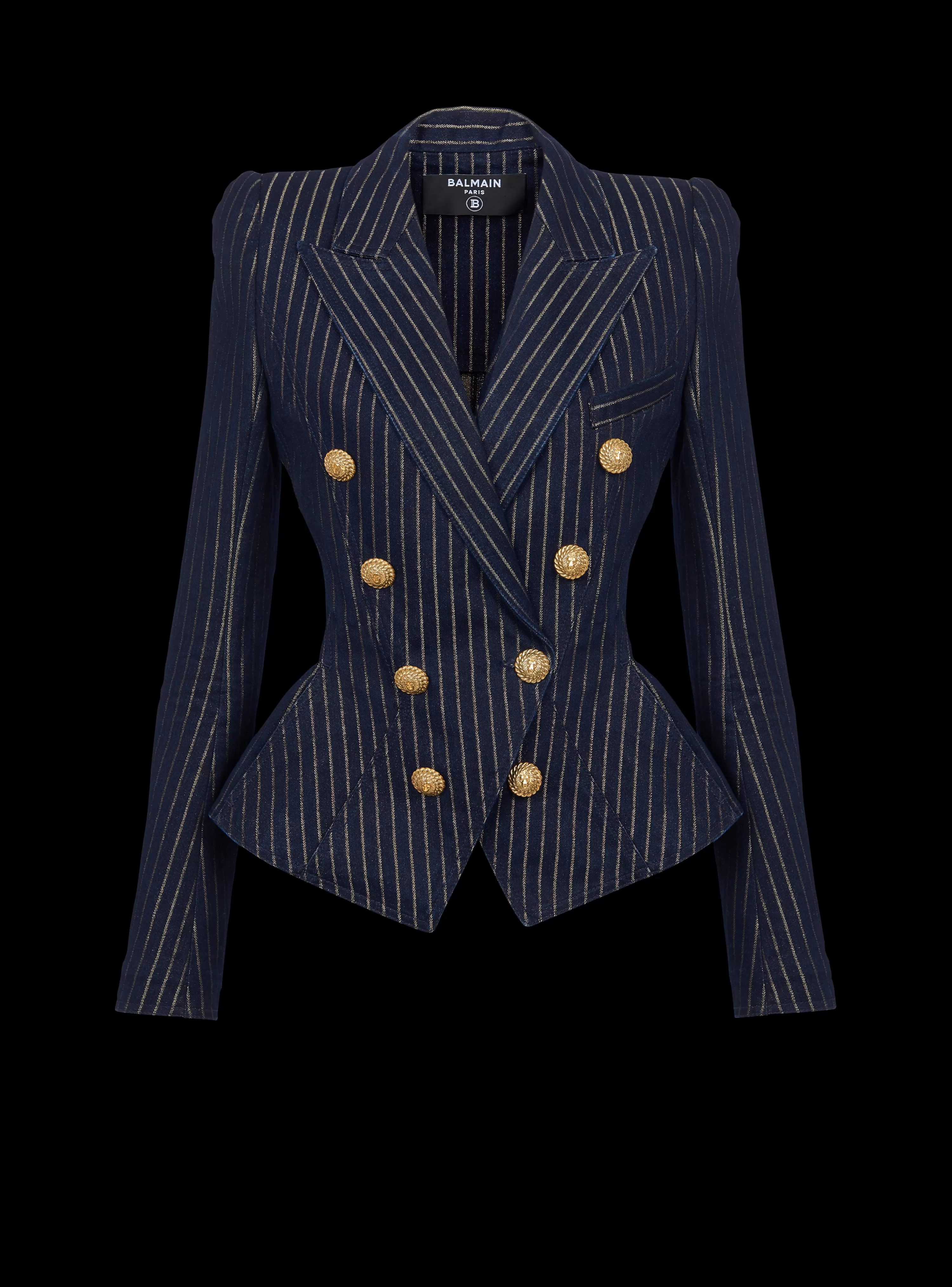 Women Balmain Denim Jacket With Lurex Stripes