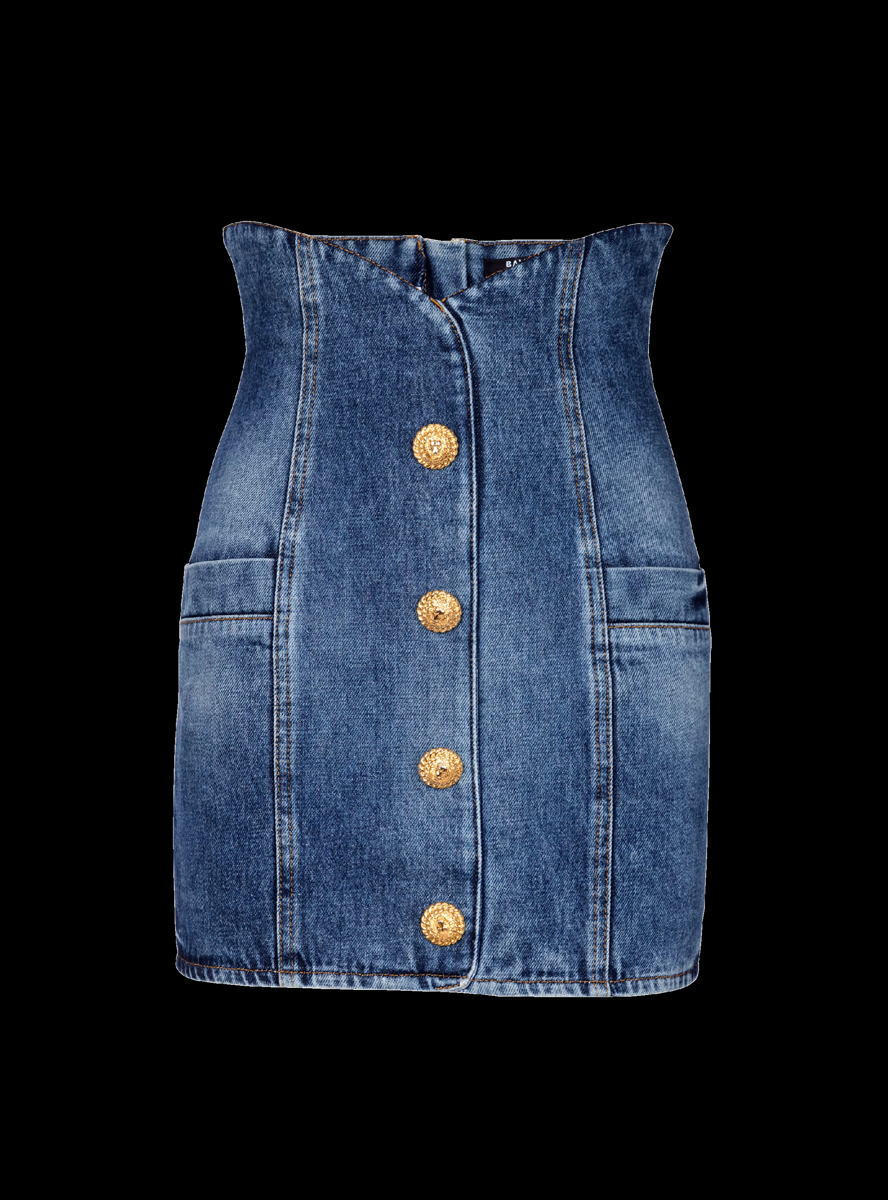 Women Balmain Denim Tulip Skirt With Buttons