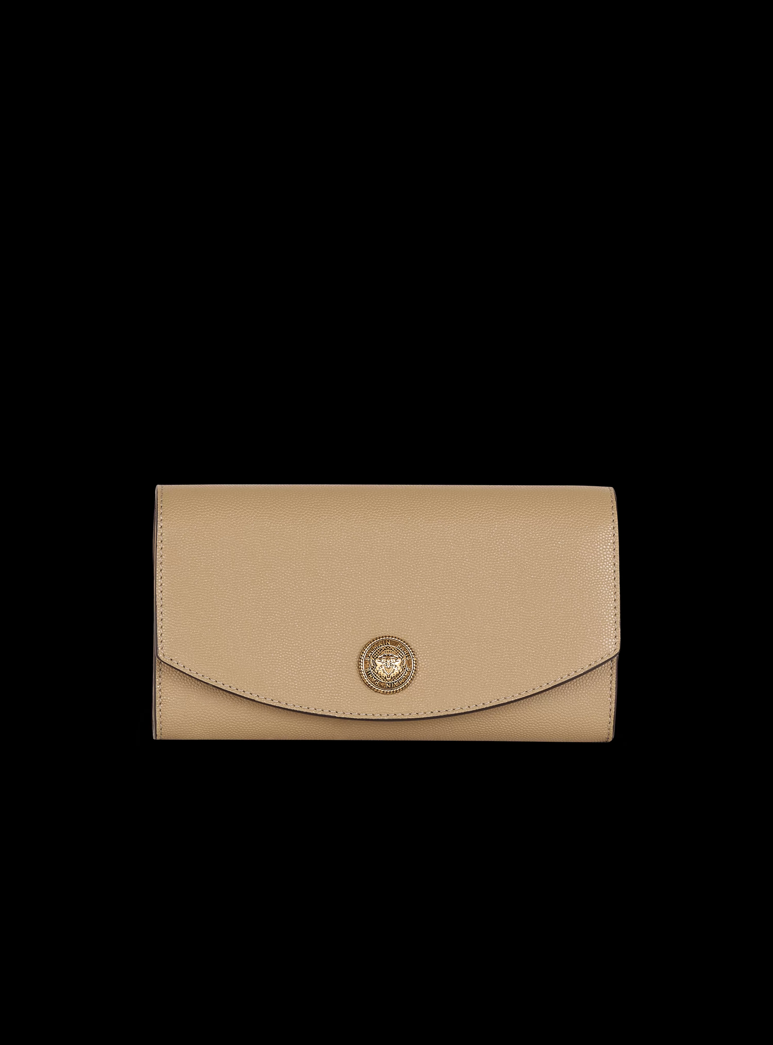 Women Balmain Emblème Grained Calfskin Clutch