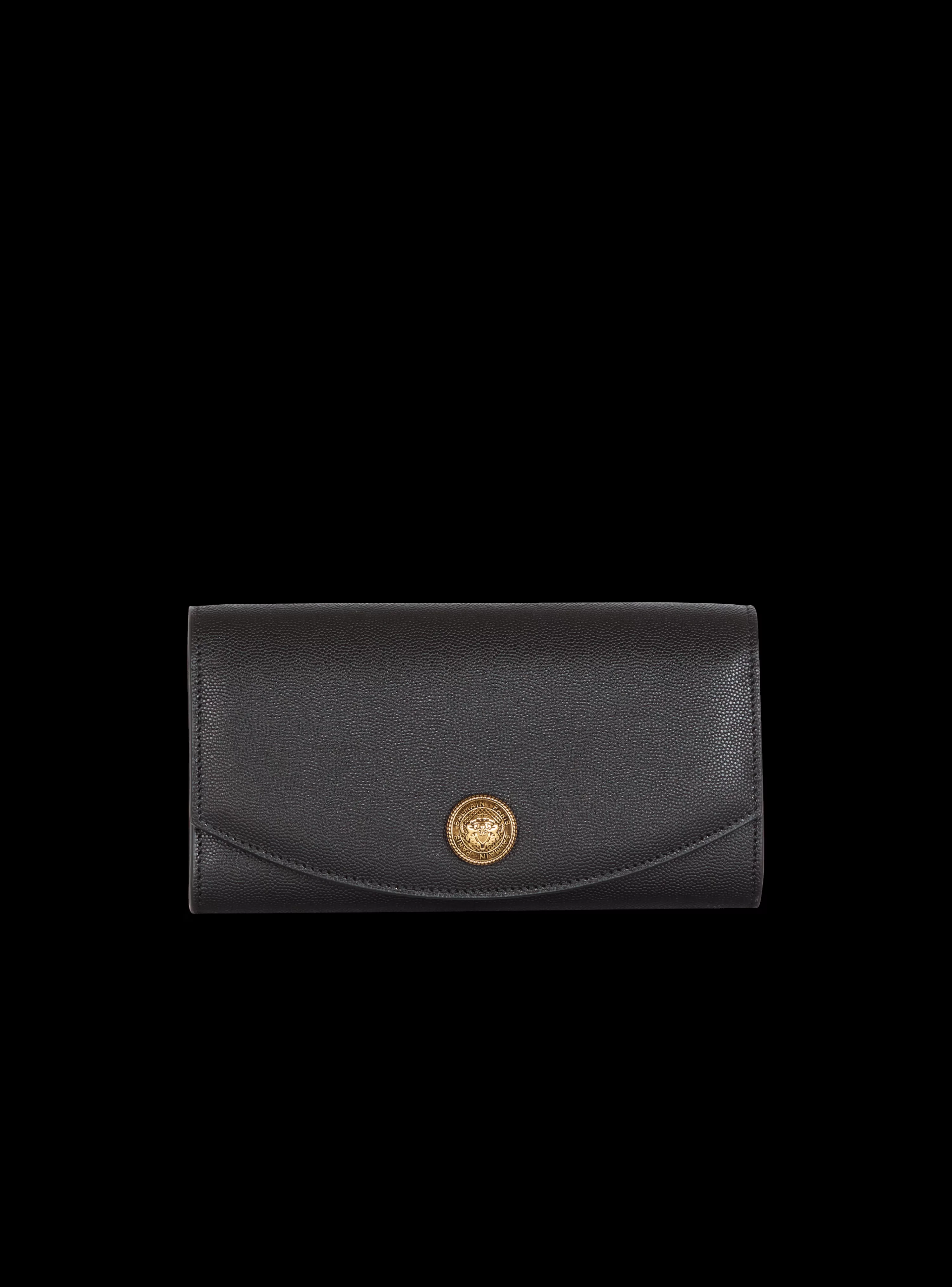 Women Balmain Emblème Grained Calfskin Clutch