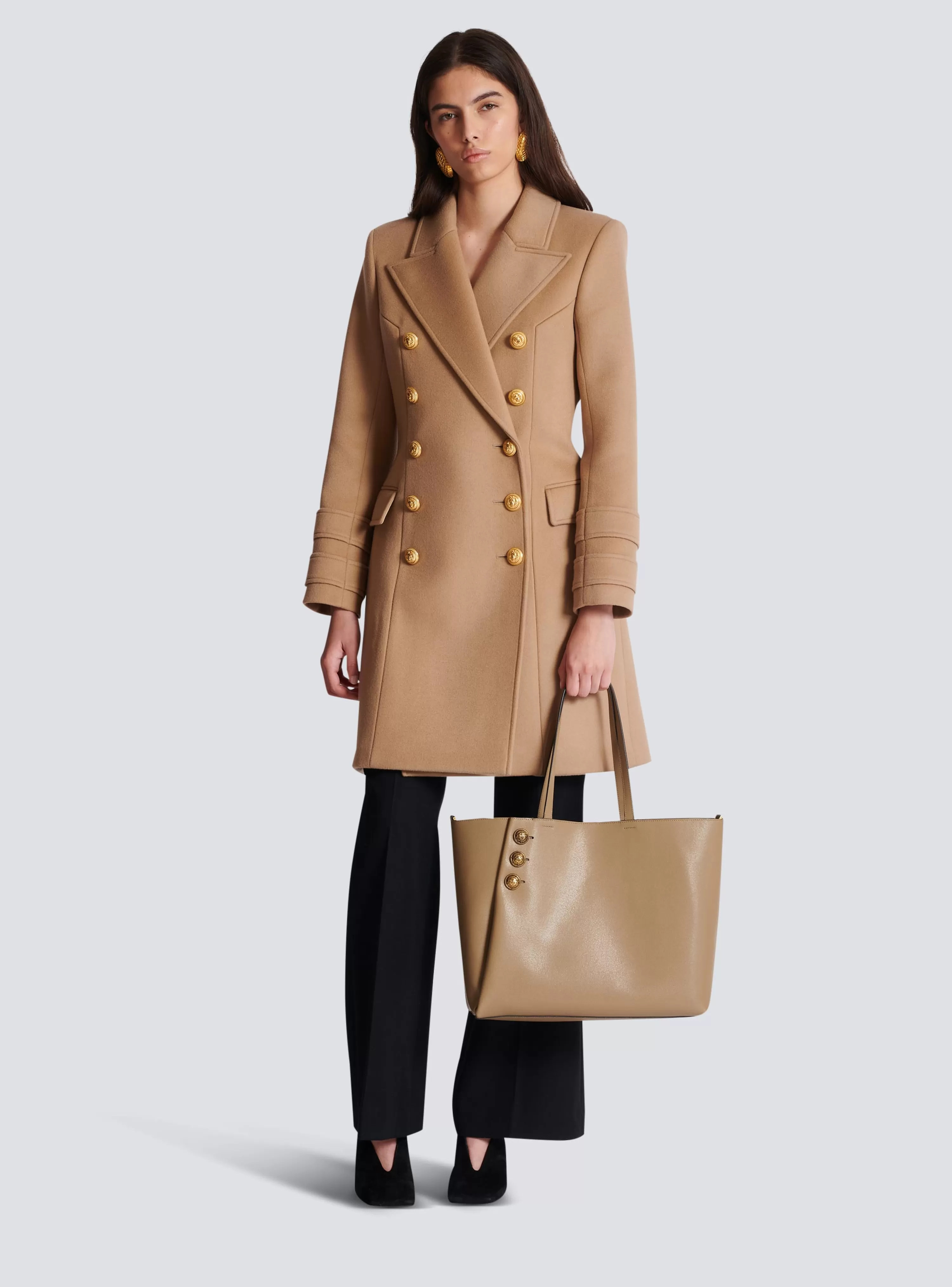 Women Balmain Emblème Grained Calfskin Tote Bag