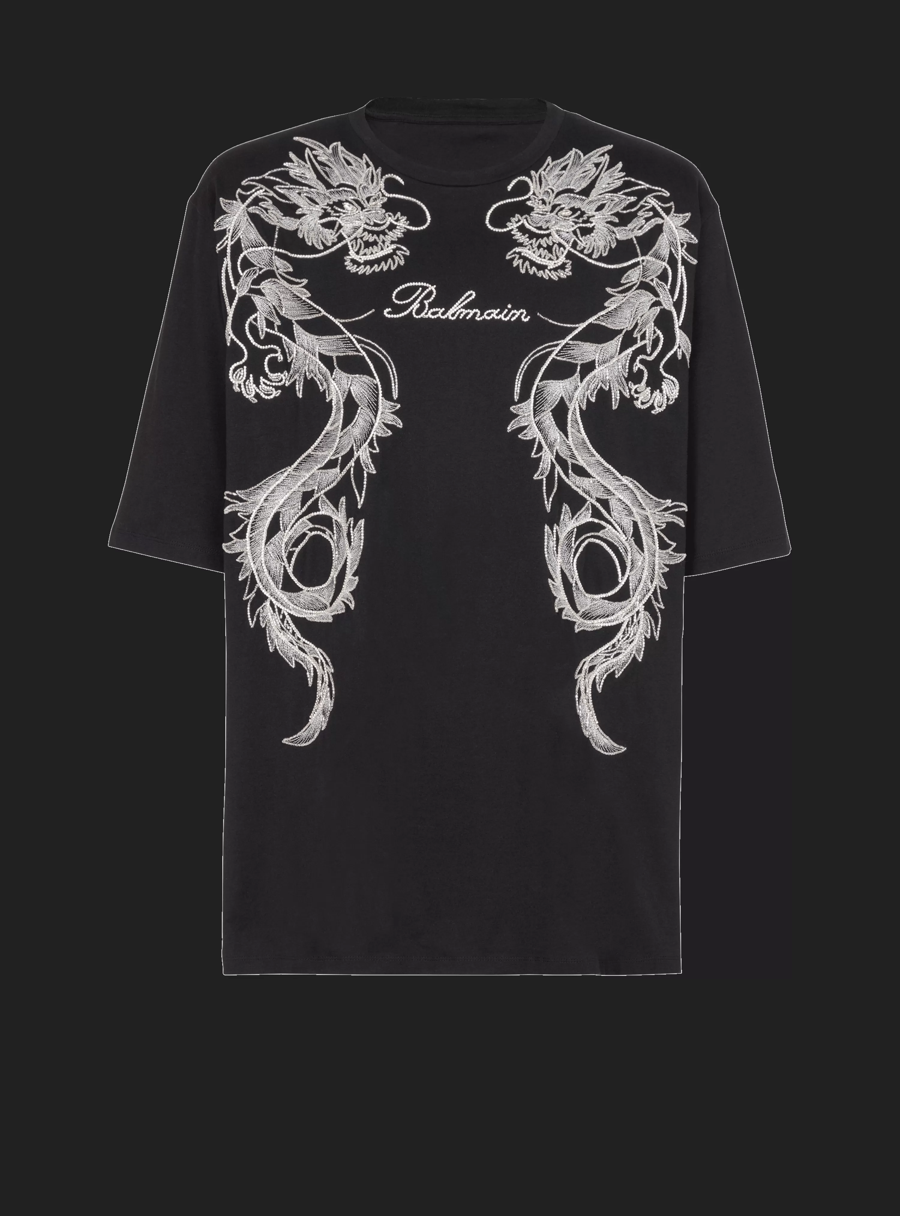 Balmain Embroidered Dragon T-shirt With Rhinestones