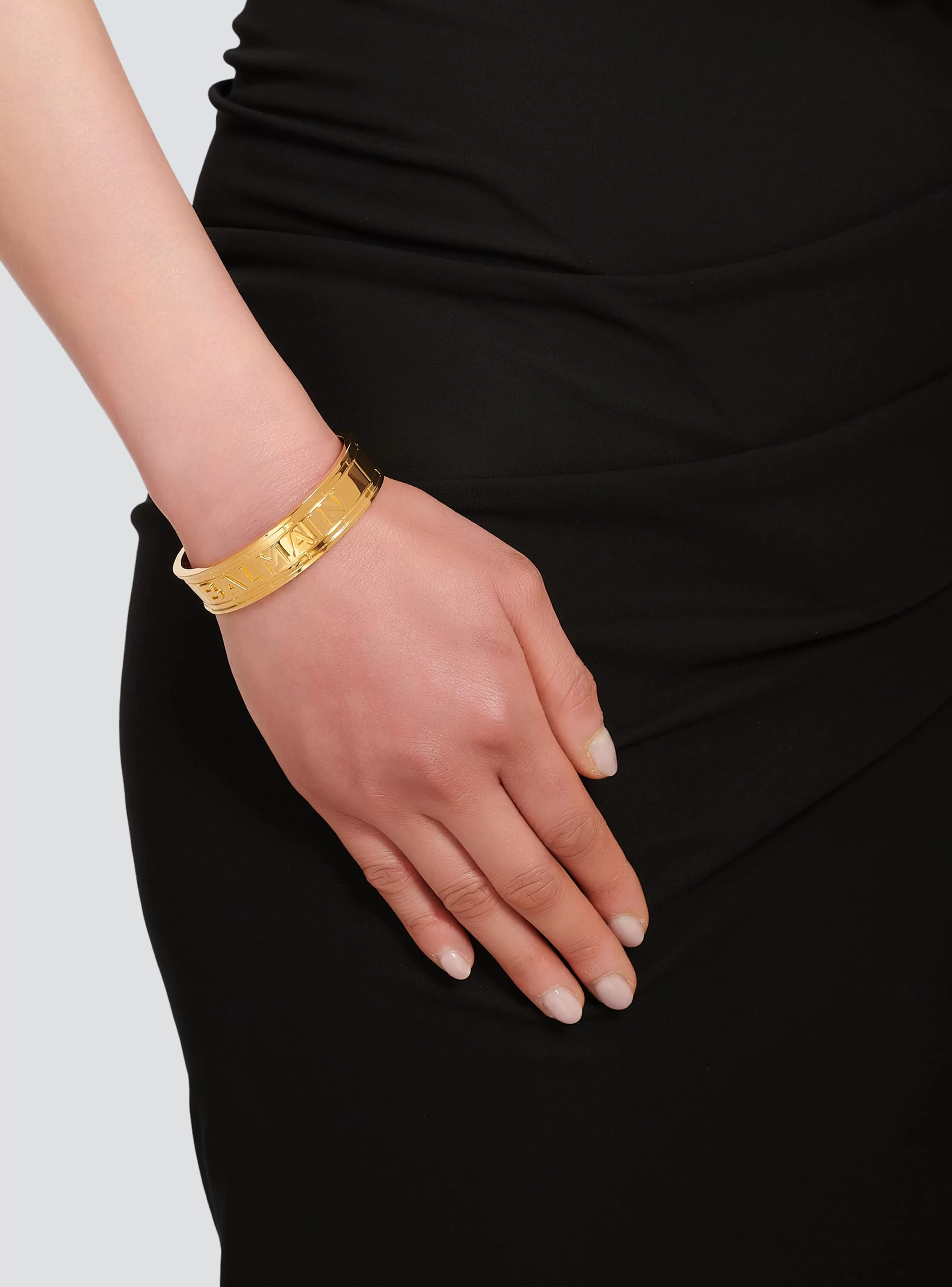 Women Balmain -tone Brass Cuff Bracelet With Logo