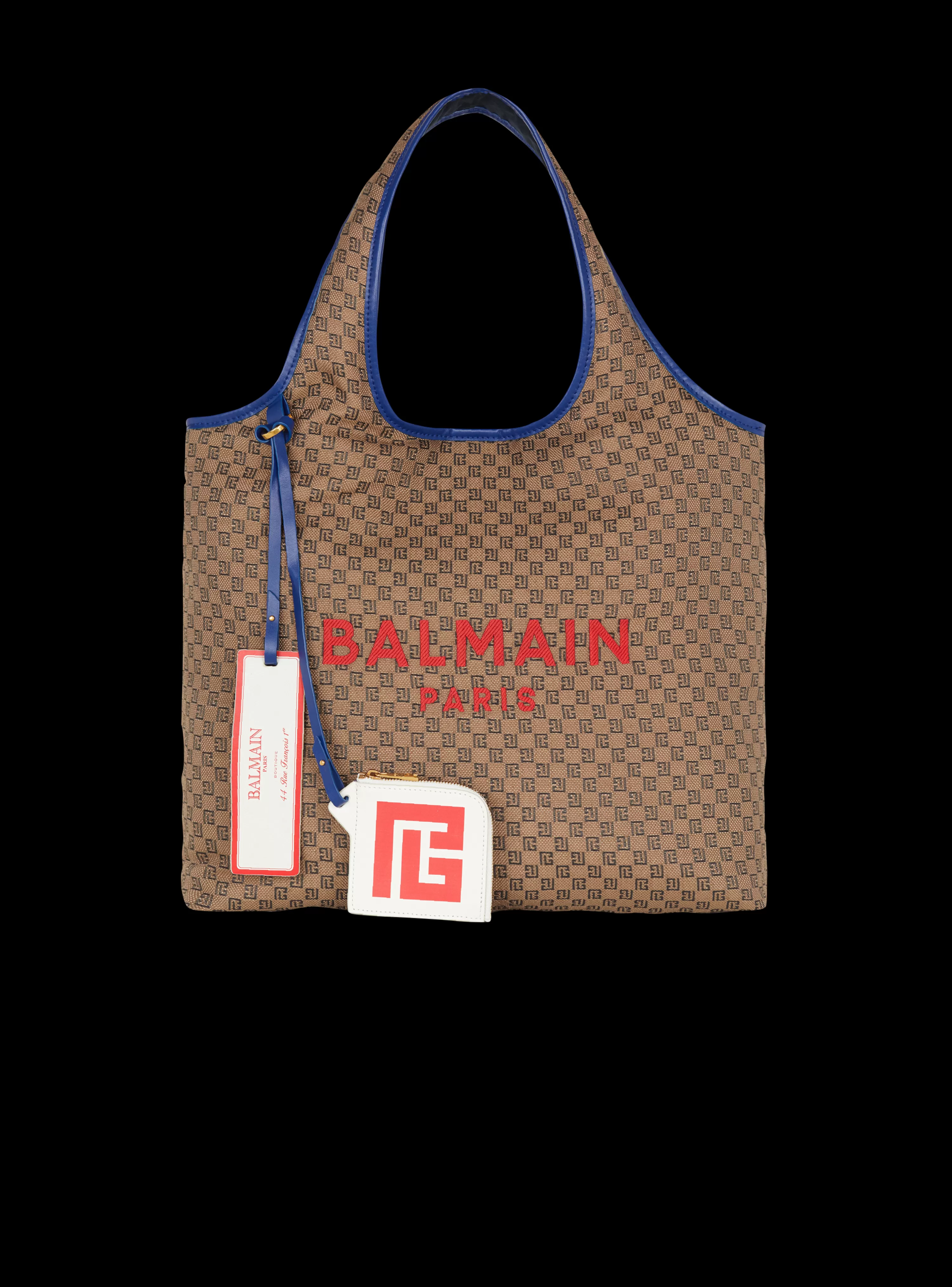 Women Balmain Grocery Bag In Monogram Canvas And Smooth Leather