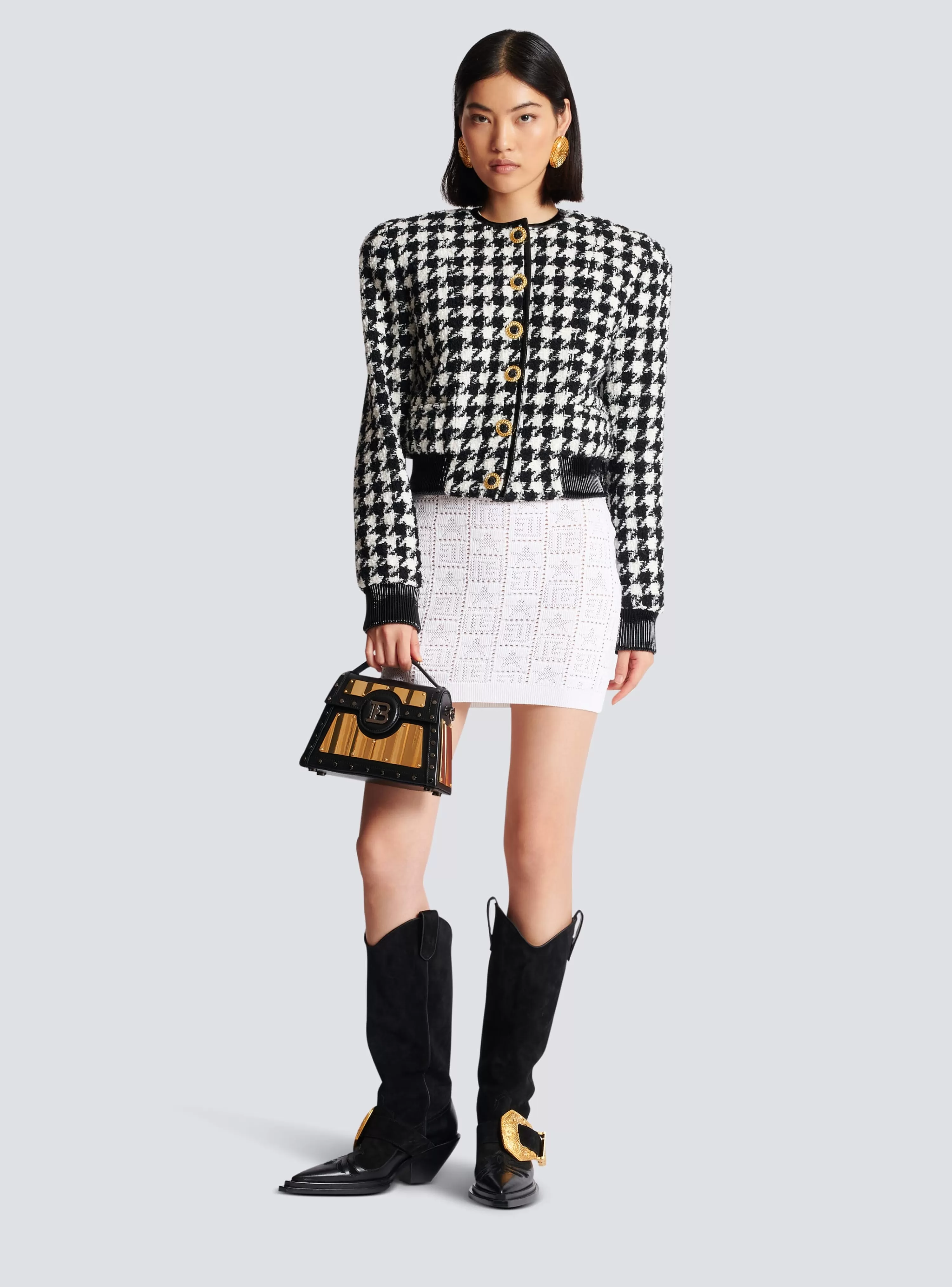 Women Balmain Houndstooth Tweed Jacket