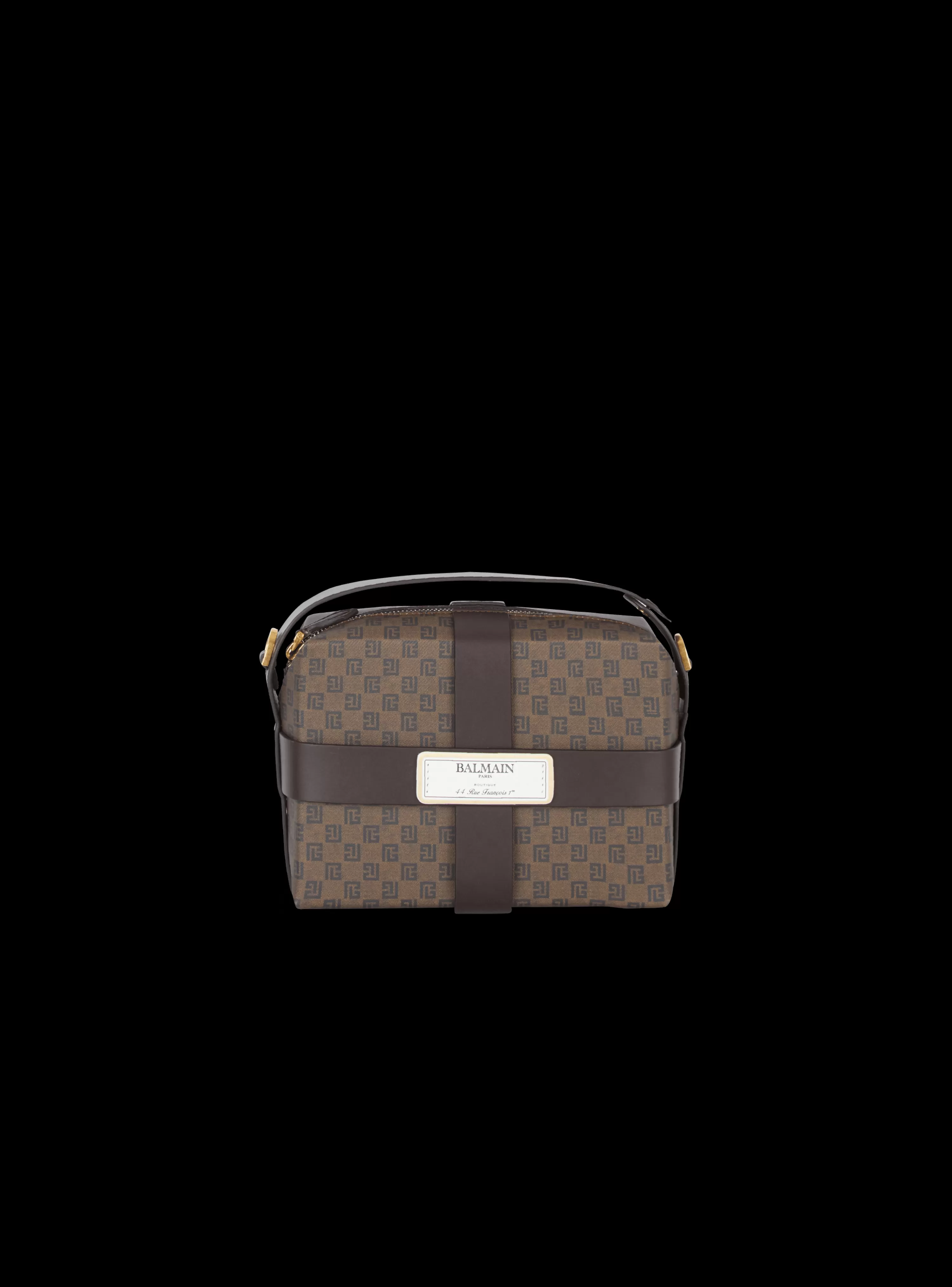 Women Balmain Mini Monogram Canvas And Leather Box Bag