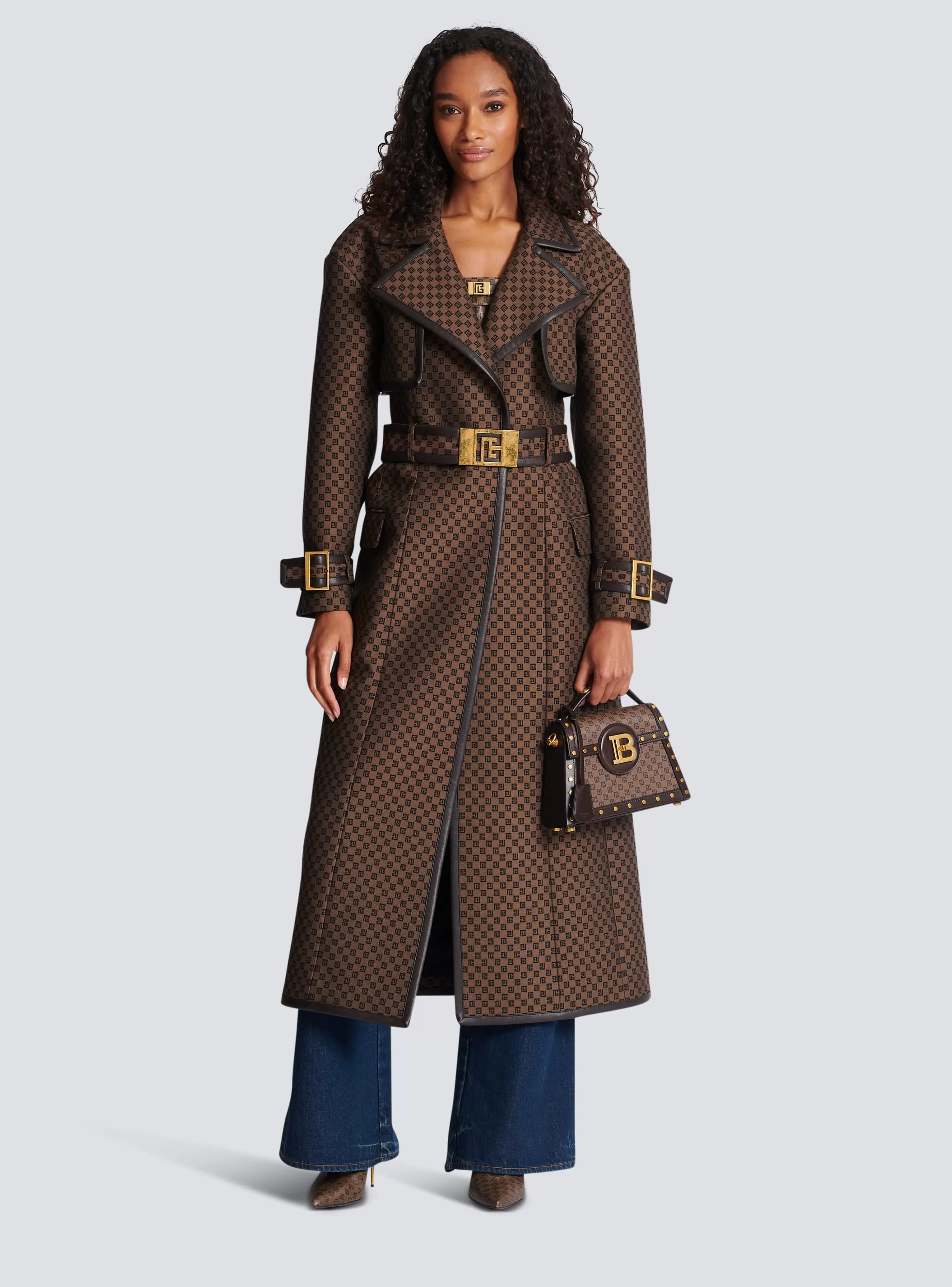 Women Balmain Mini Monogram Jacquard Trench Coat