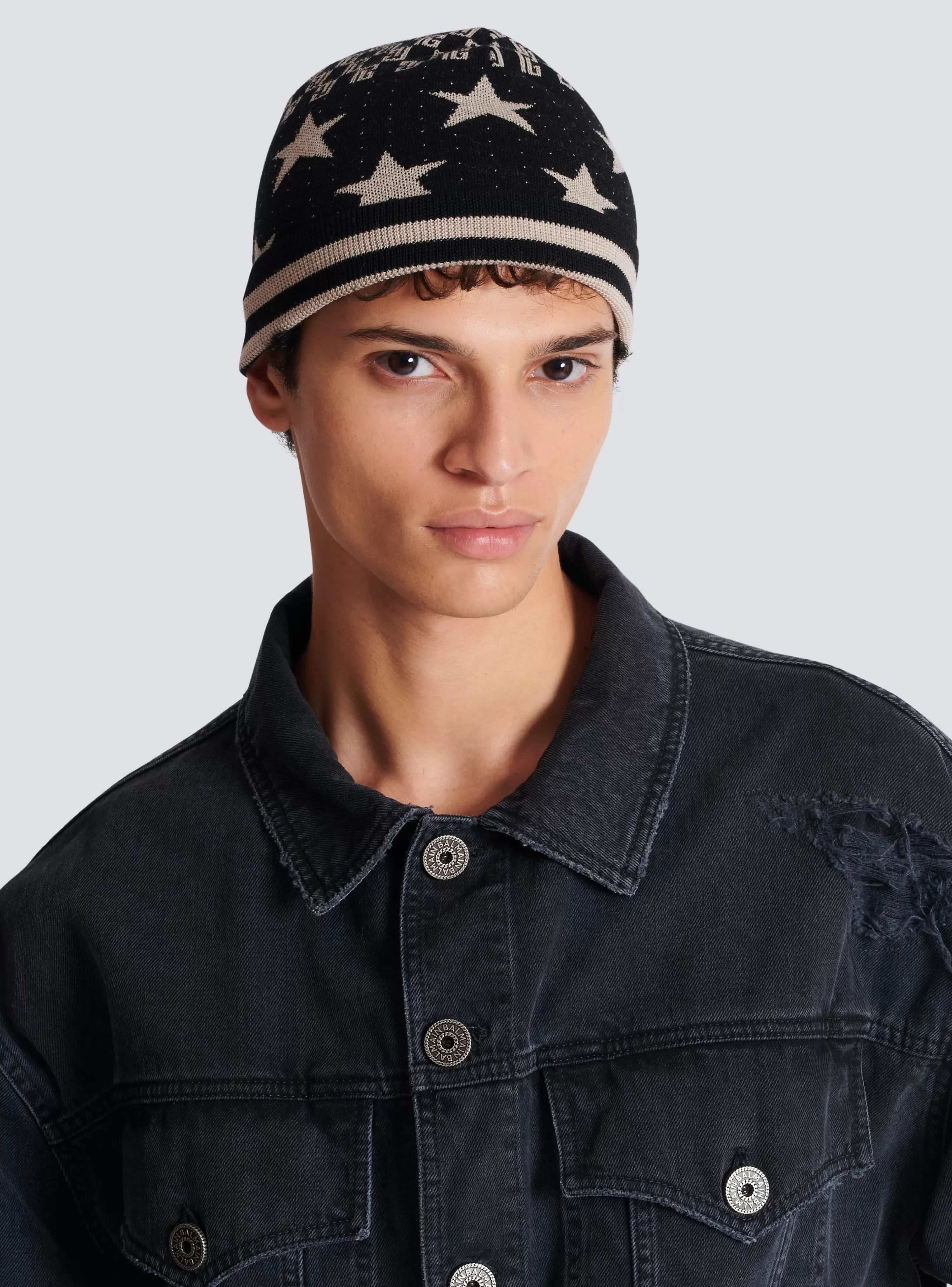 Balmain Mini Monogram Stars Beanie