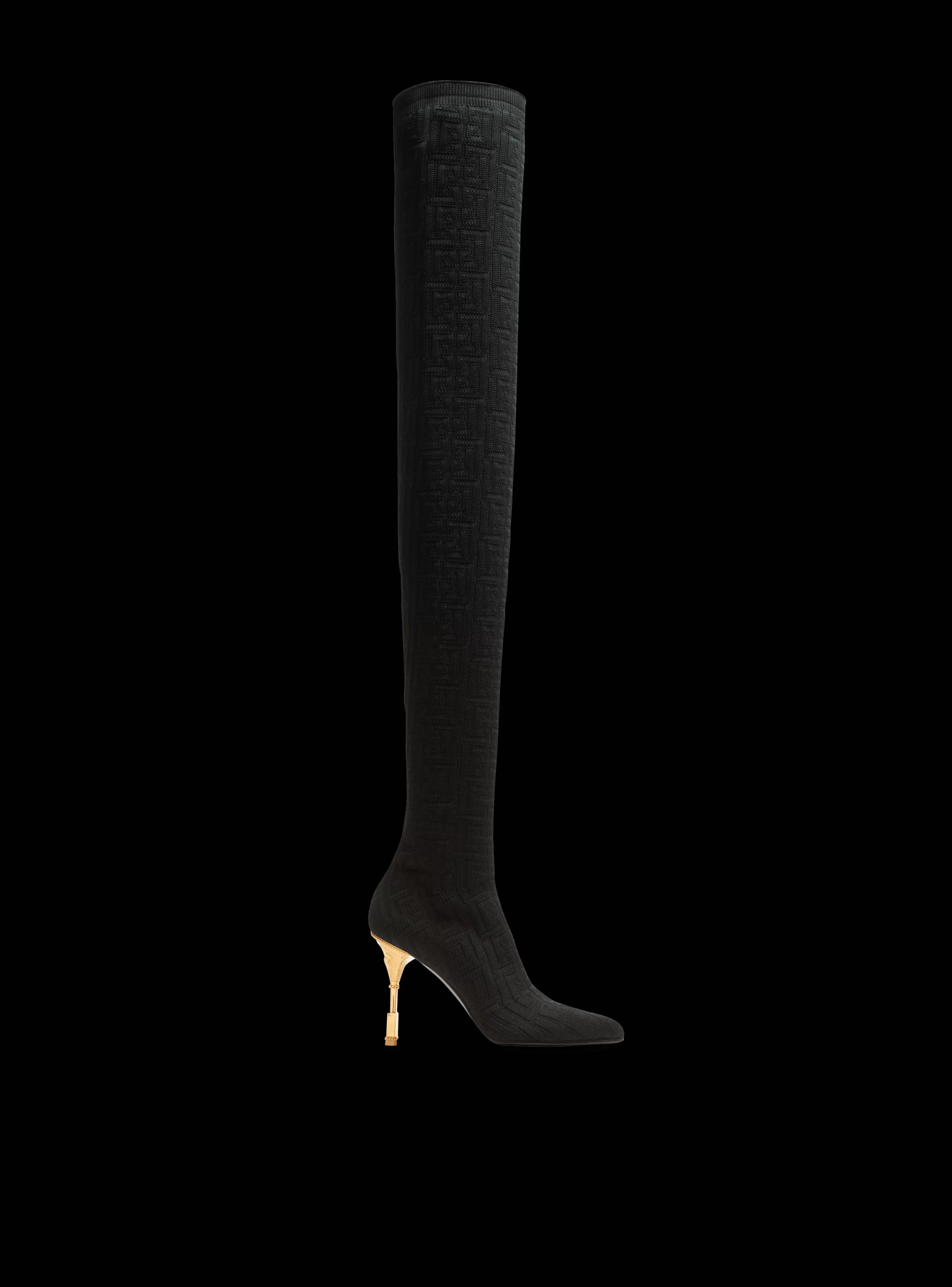 Women Balmain Moneta Mesh Thigh Boots With Monogram