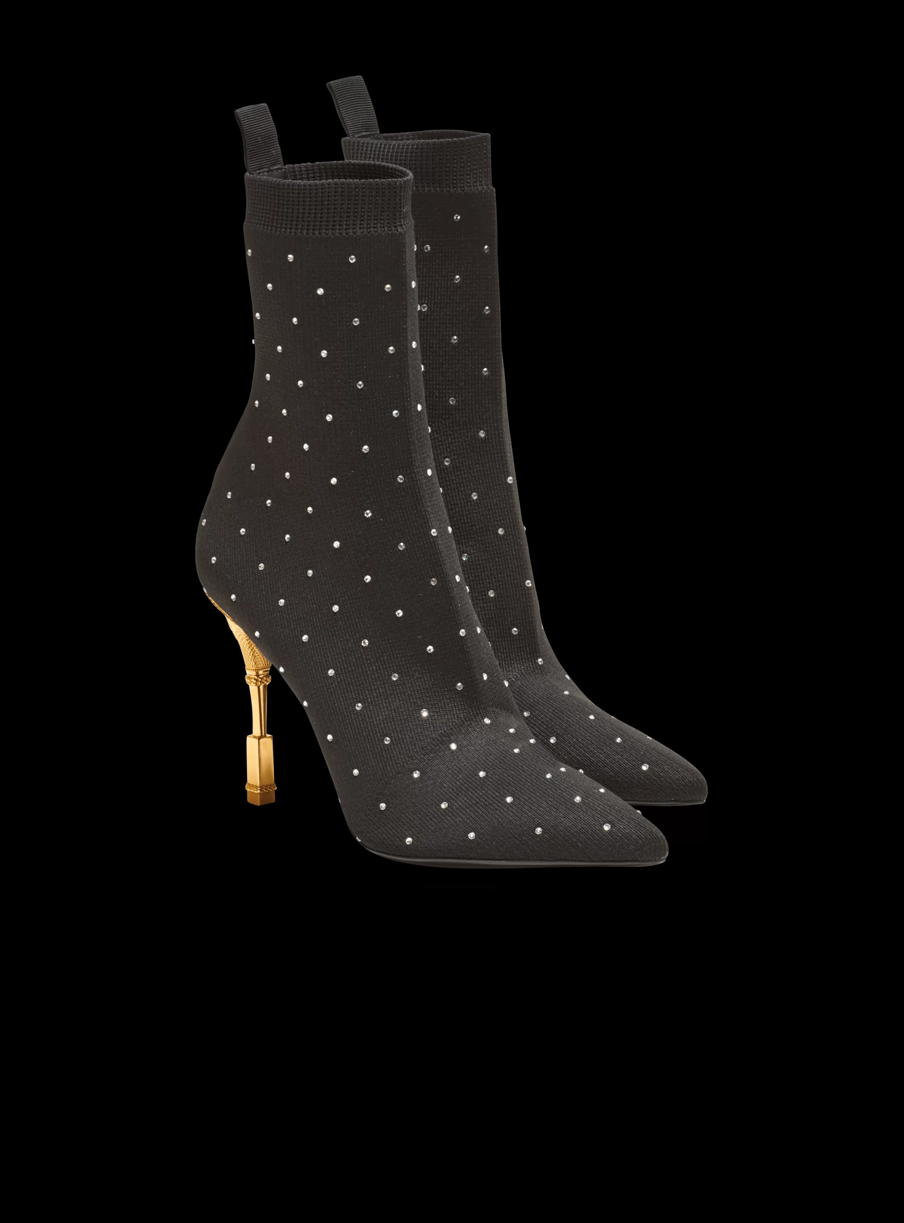 Women Balmain Moneta Rhinestoned Knit Ankle Boots