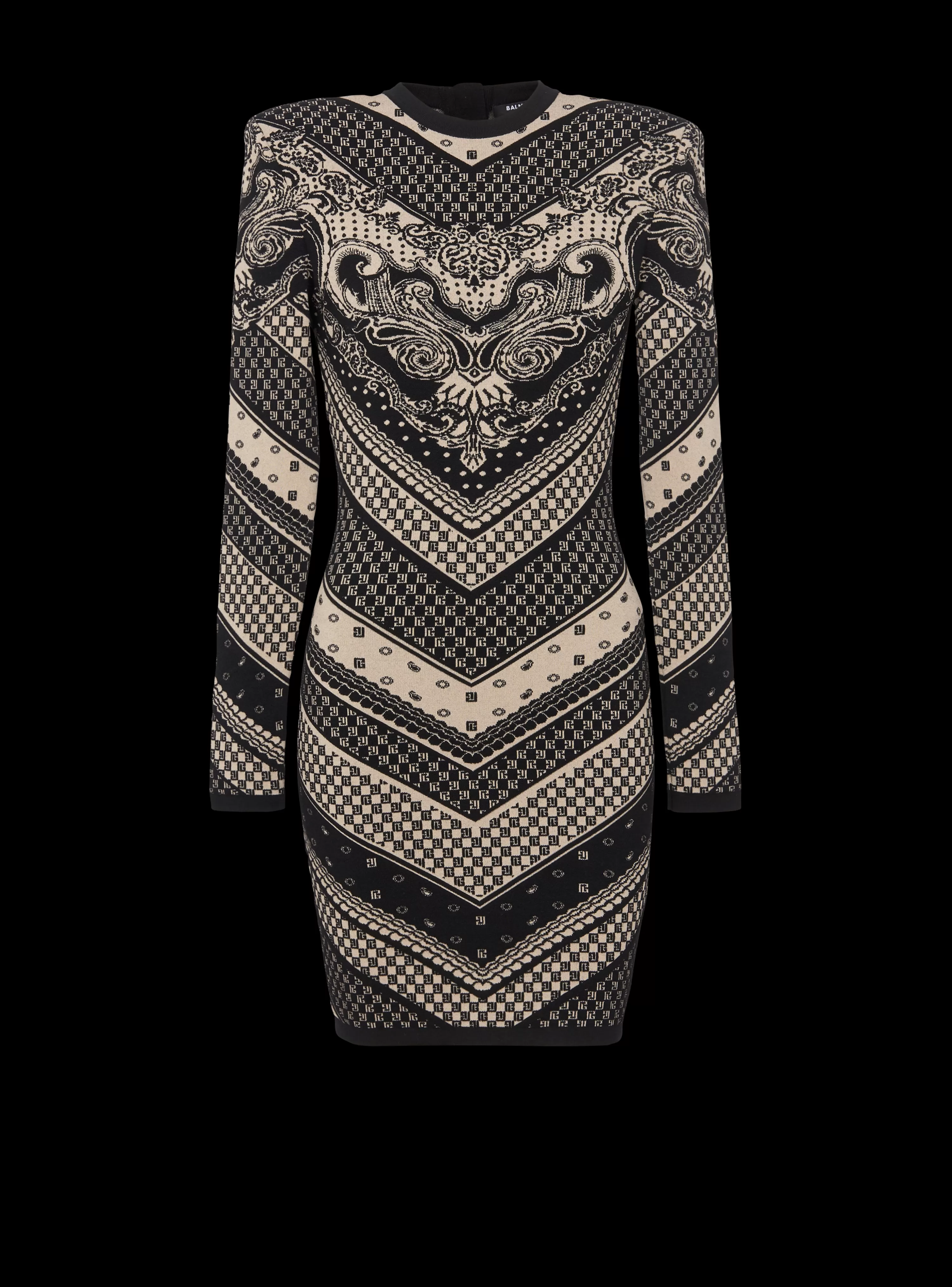 Women Balmain Monogram And Paisley Knit Short Dress