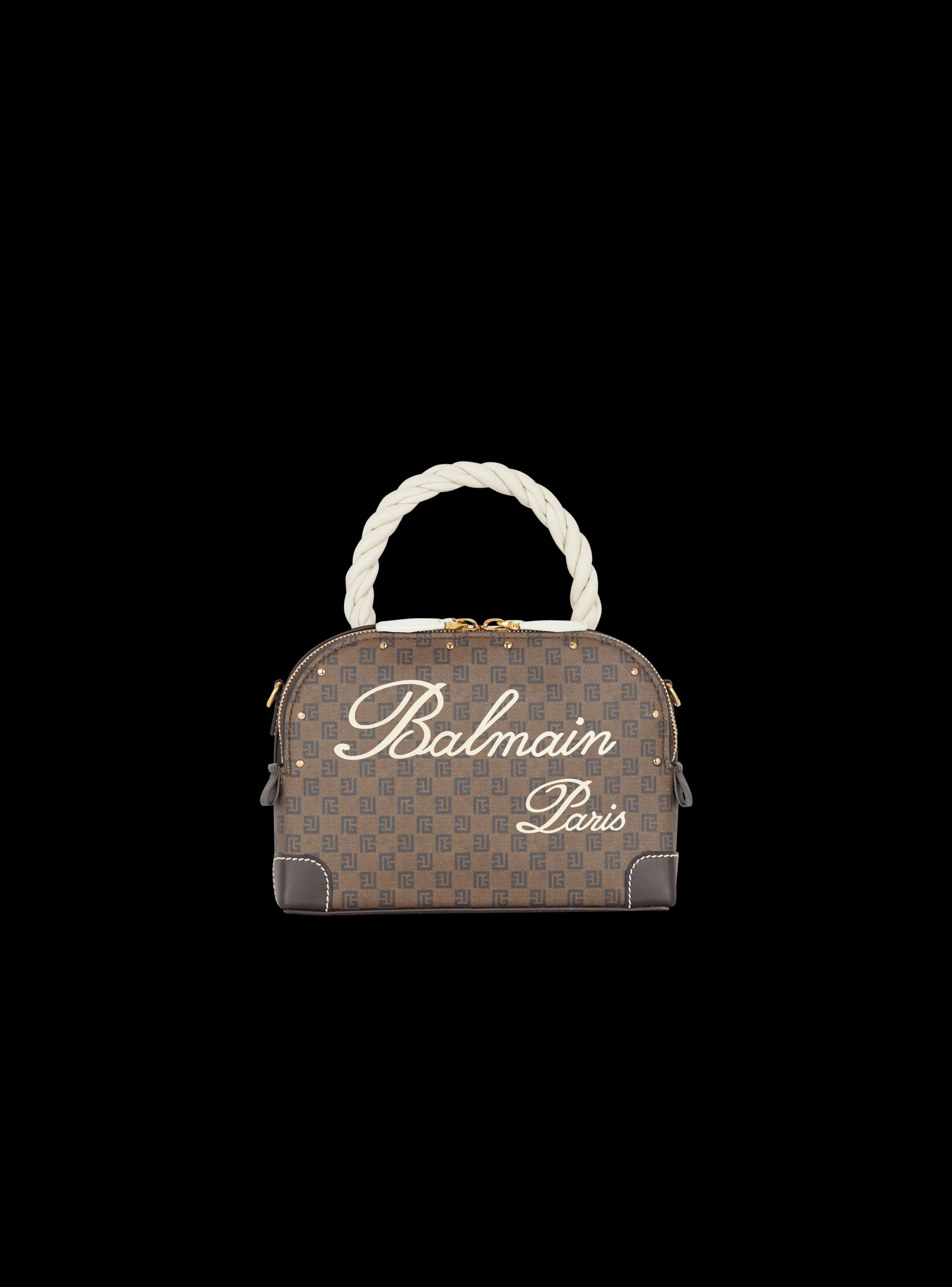 Women Balmain Monogram Canvas And Leather Make Up Bag