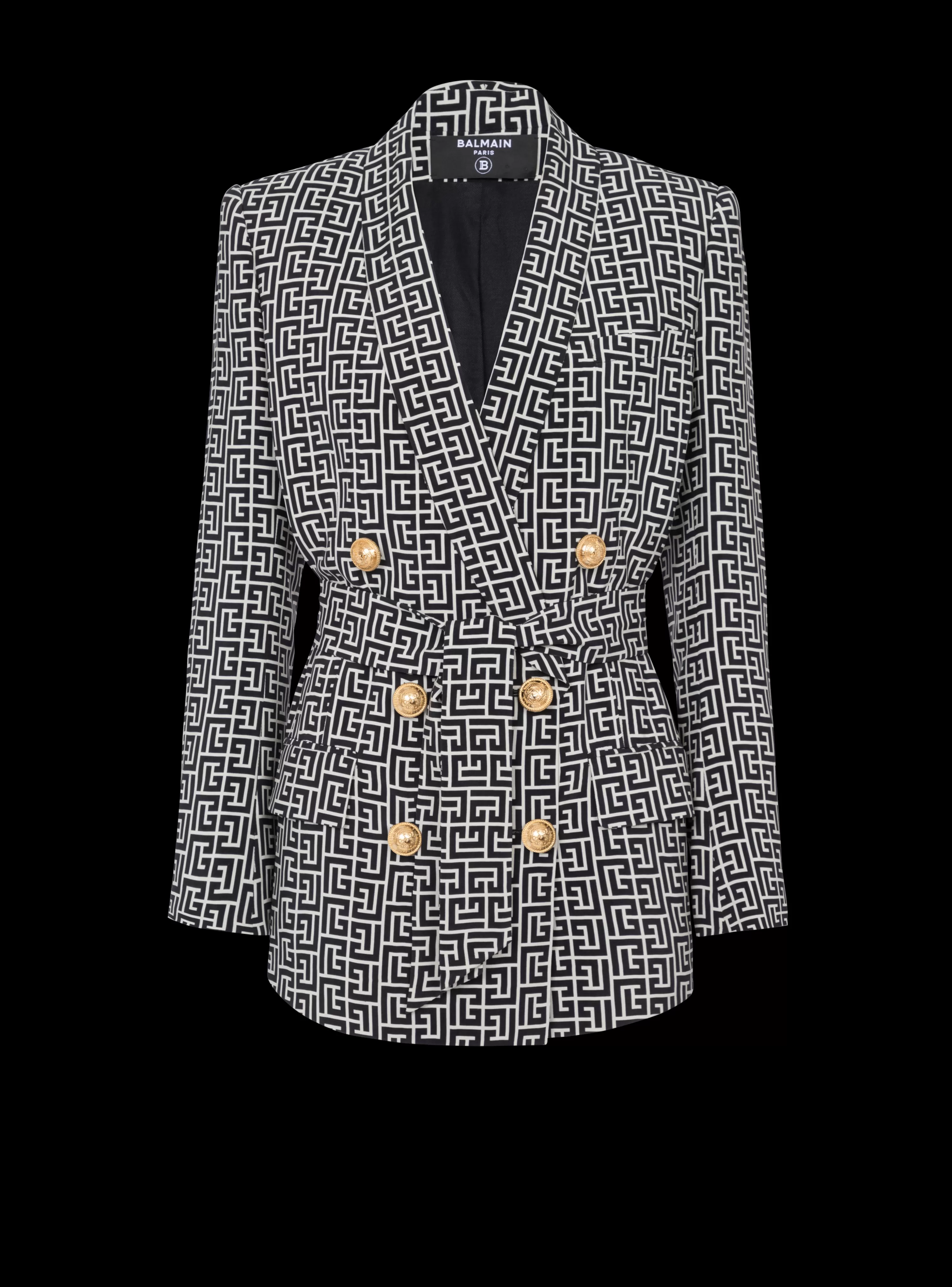 Women Balmain Monogram Printed Jacket With Shawl Collar