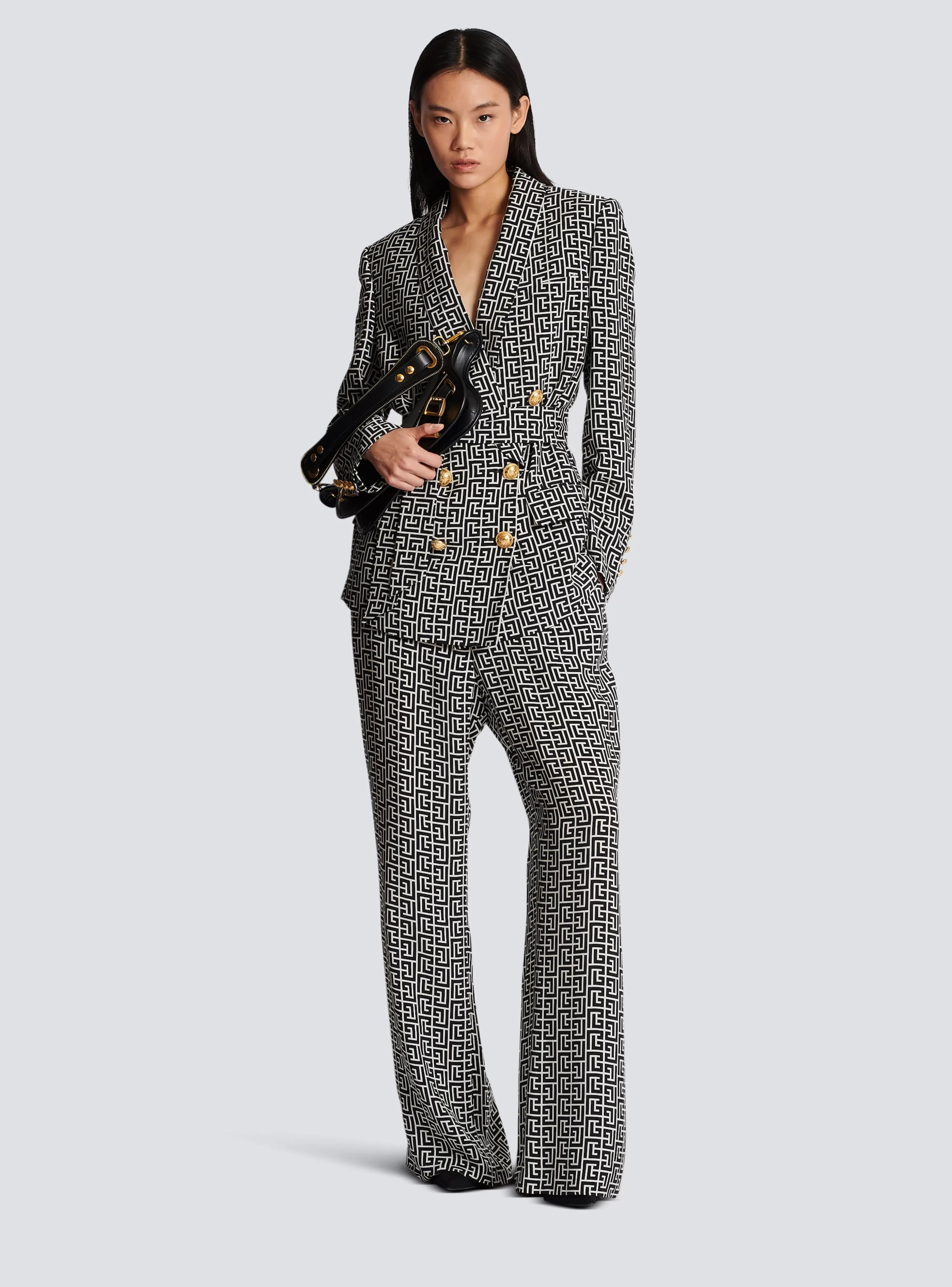 Women Balmain Monogram Printed Jacket With Shawl Collar