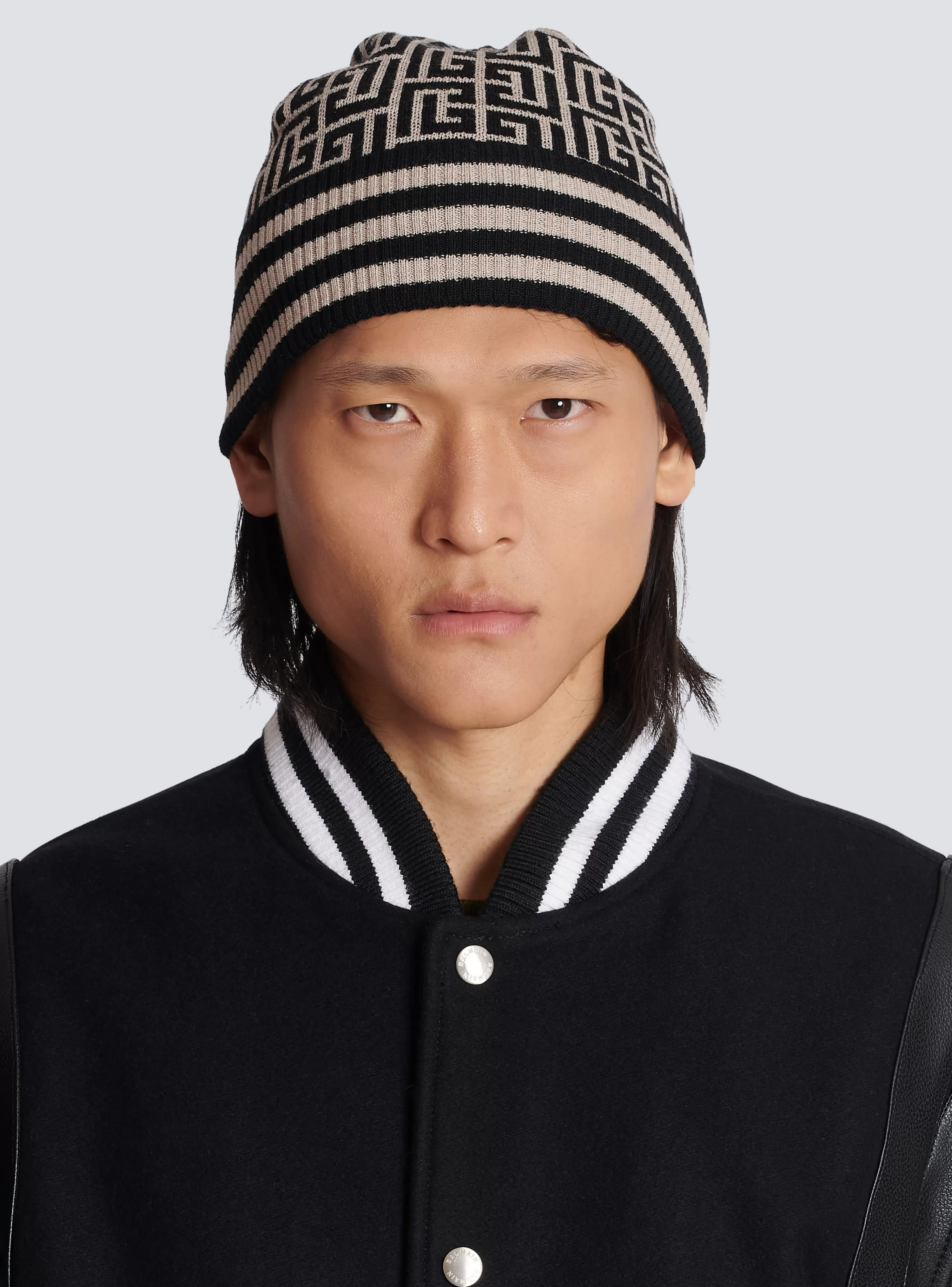 Balmain Monogrammed Embroidered Wool Hat