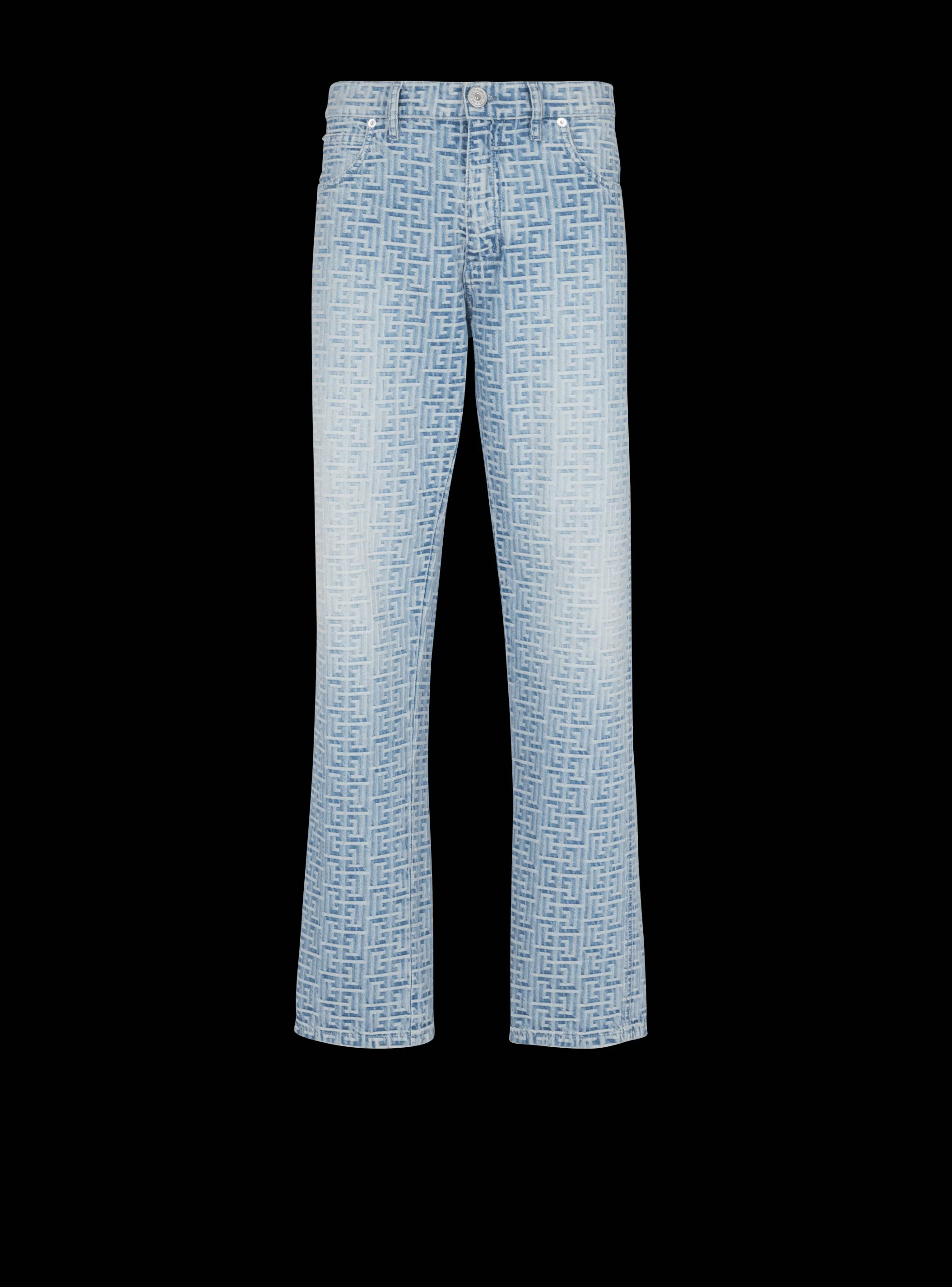 Balmain Monogrammed Jacquard Denim Jeans