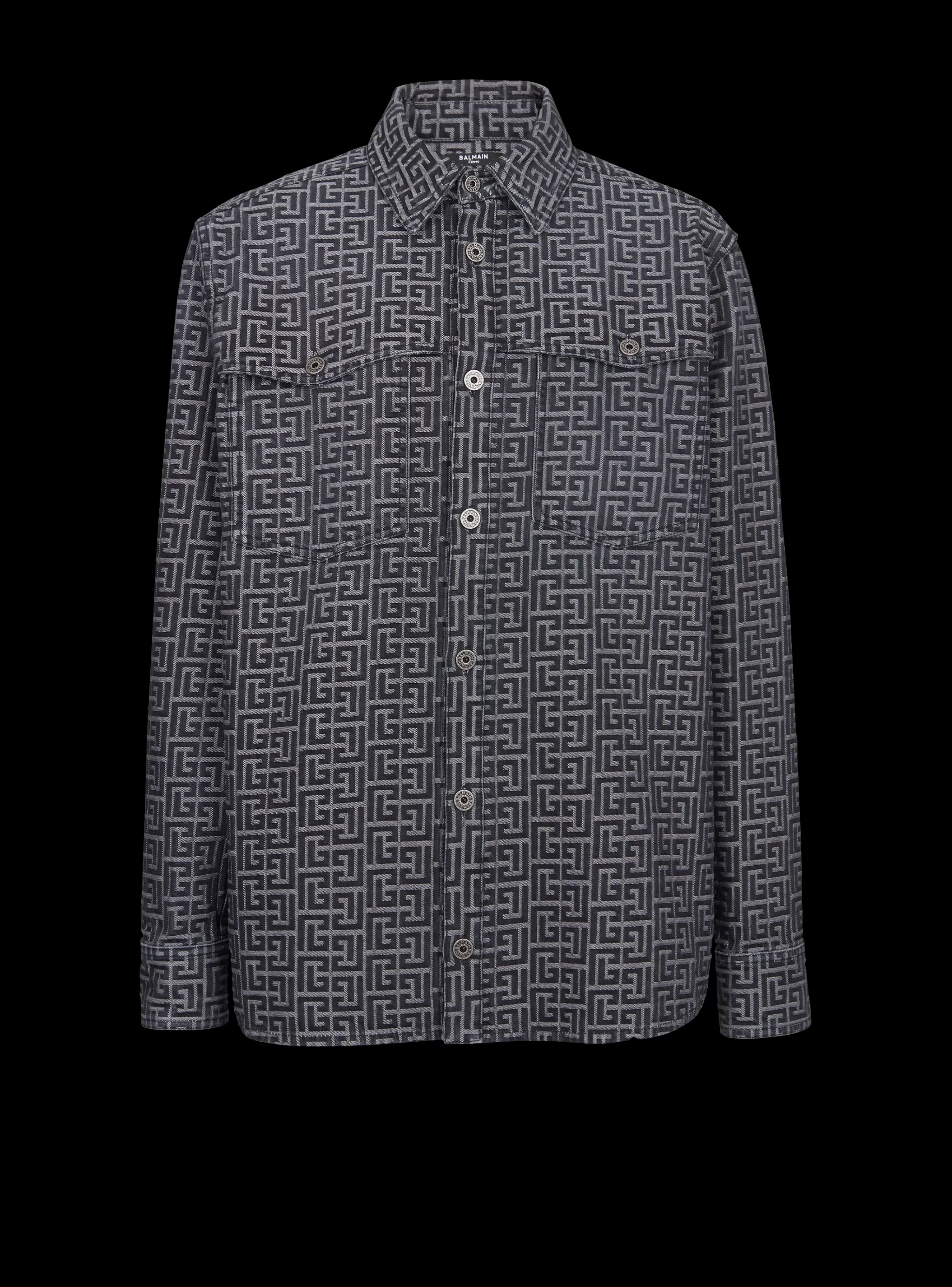 Balmain Monogrammed Jacquard Denim Shirt 