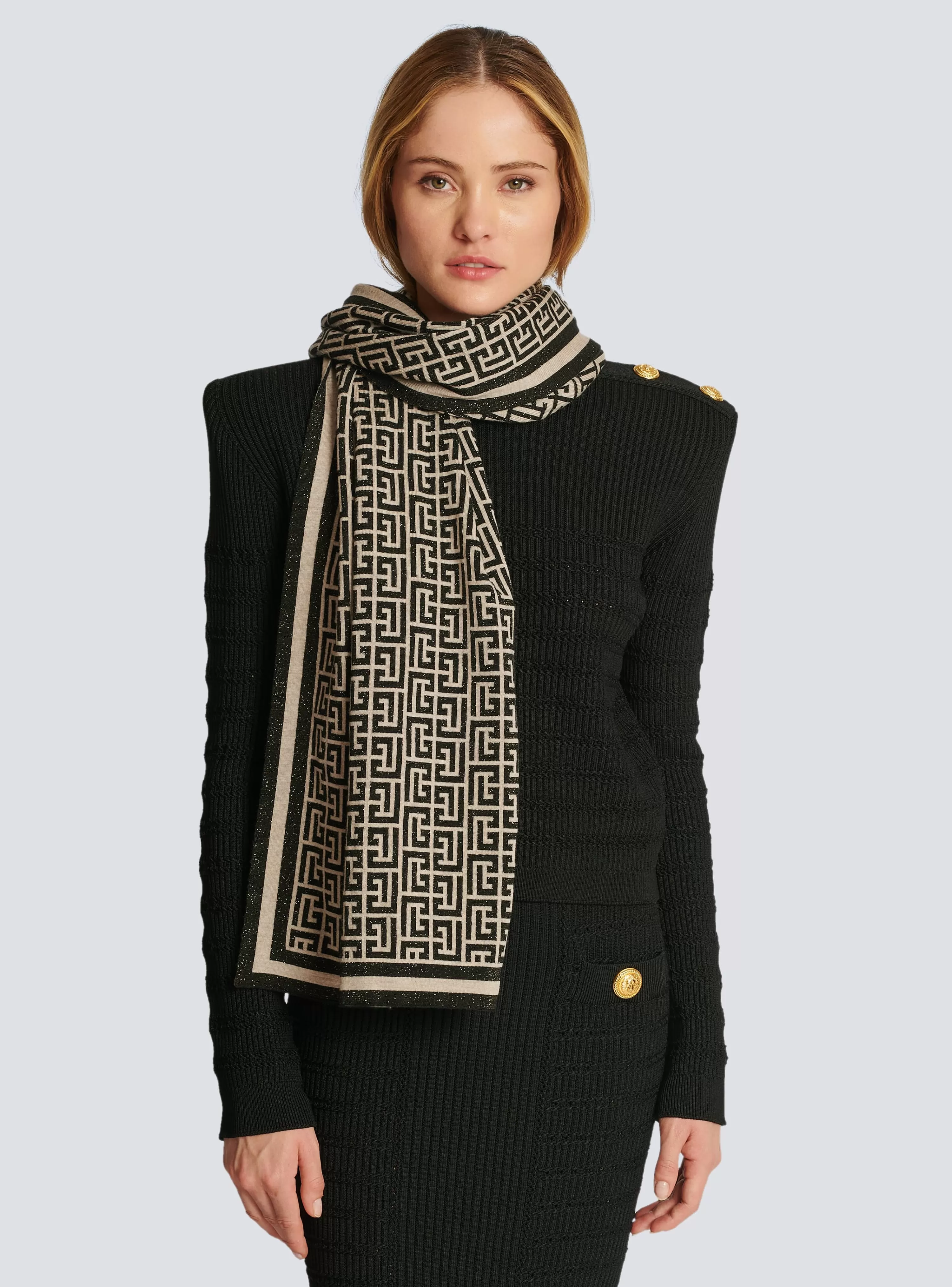 Women Balmain Monogrammed Knit Scarf