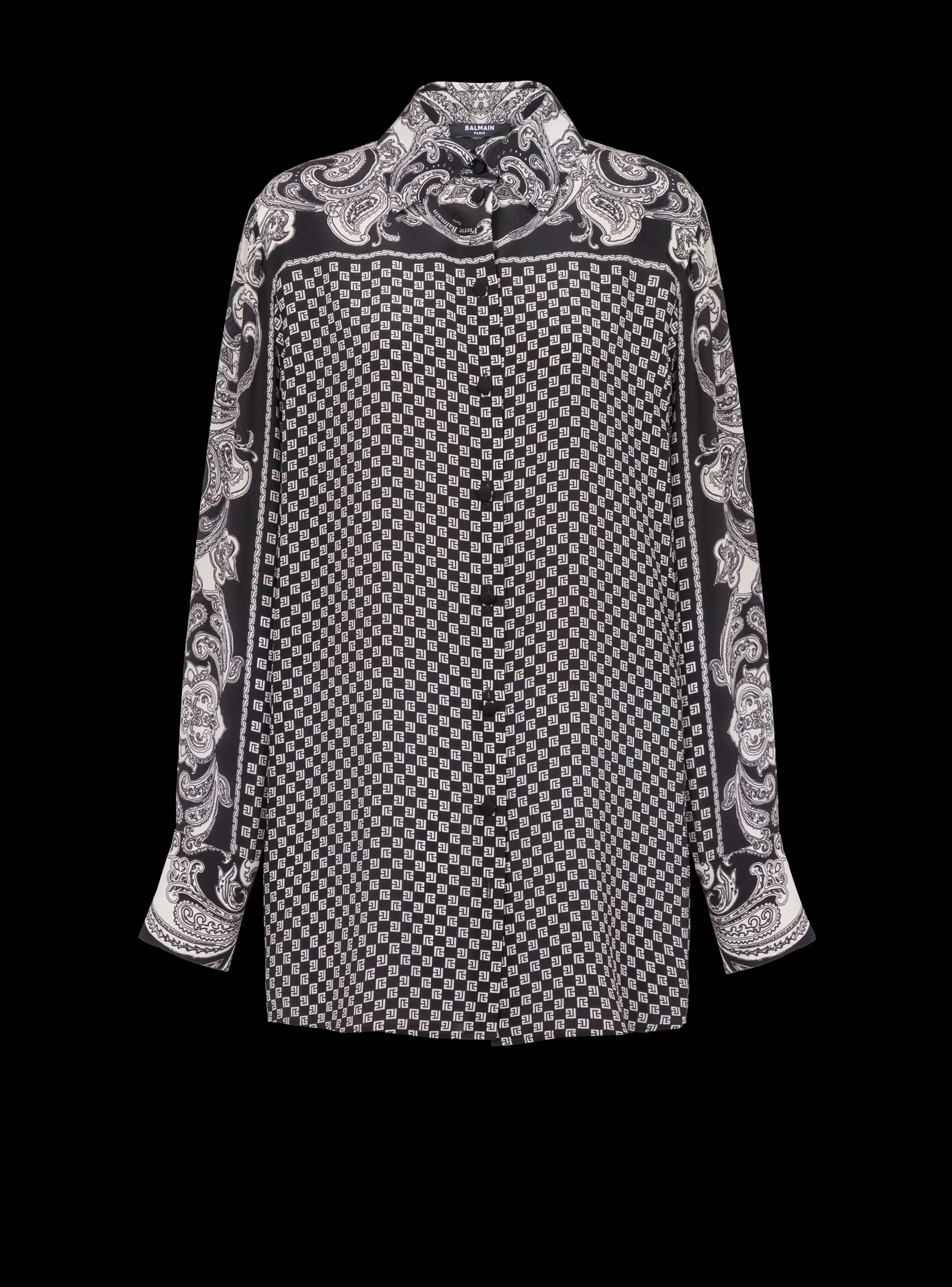 Women Balmain Paisley And Mini Monogram Printed Silk Shirt