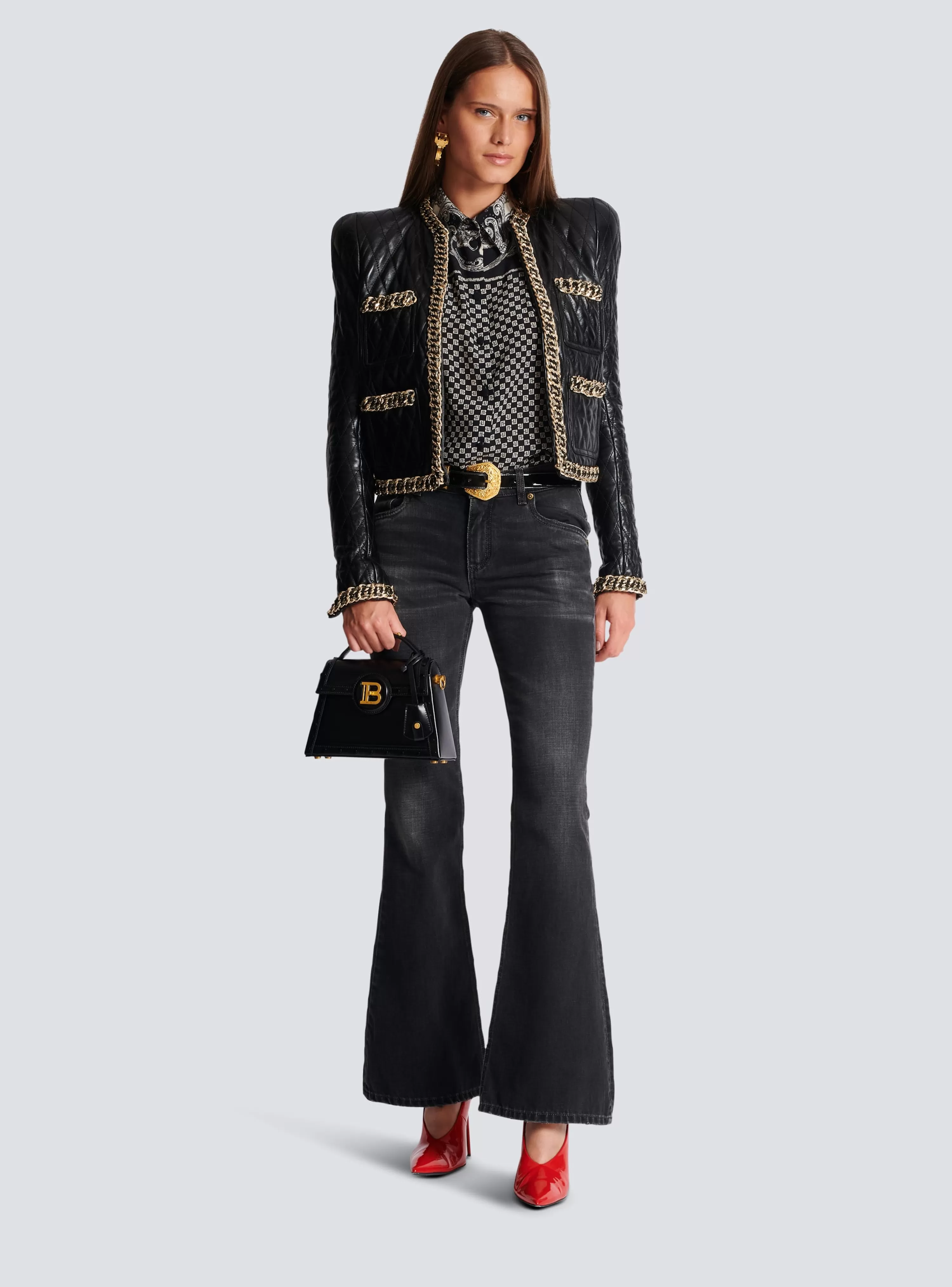 Women Balmain Paisley And Mini Monogram Printed Silk Shirt