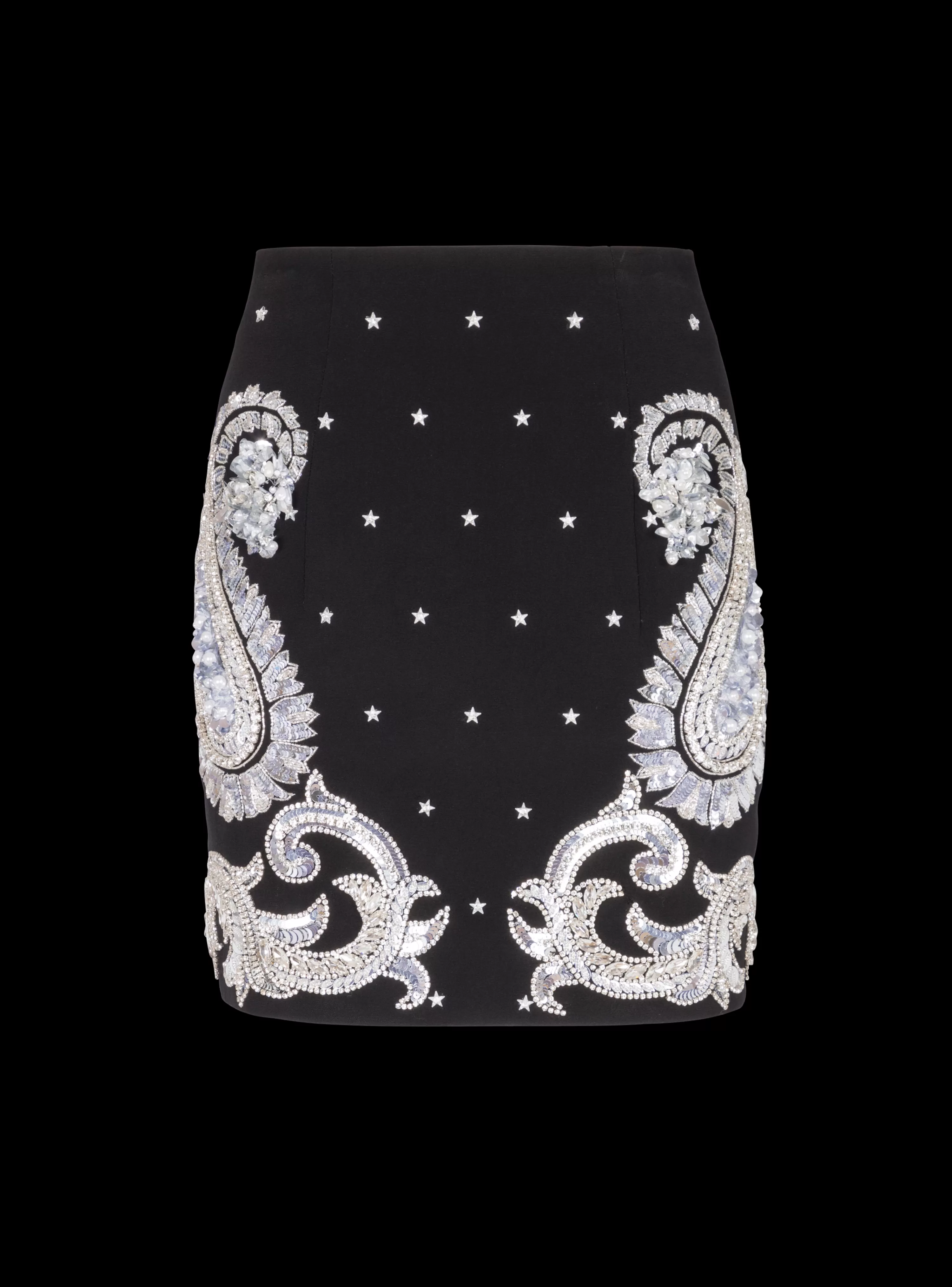 Women Balmain Paisley And Stars Embroidered Skirt