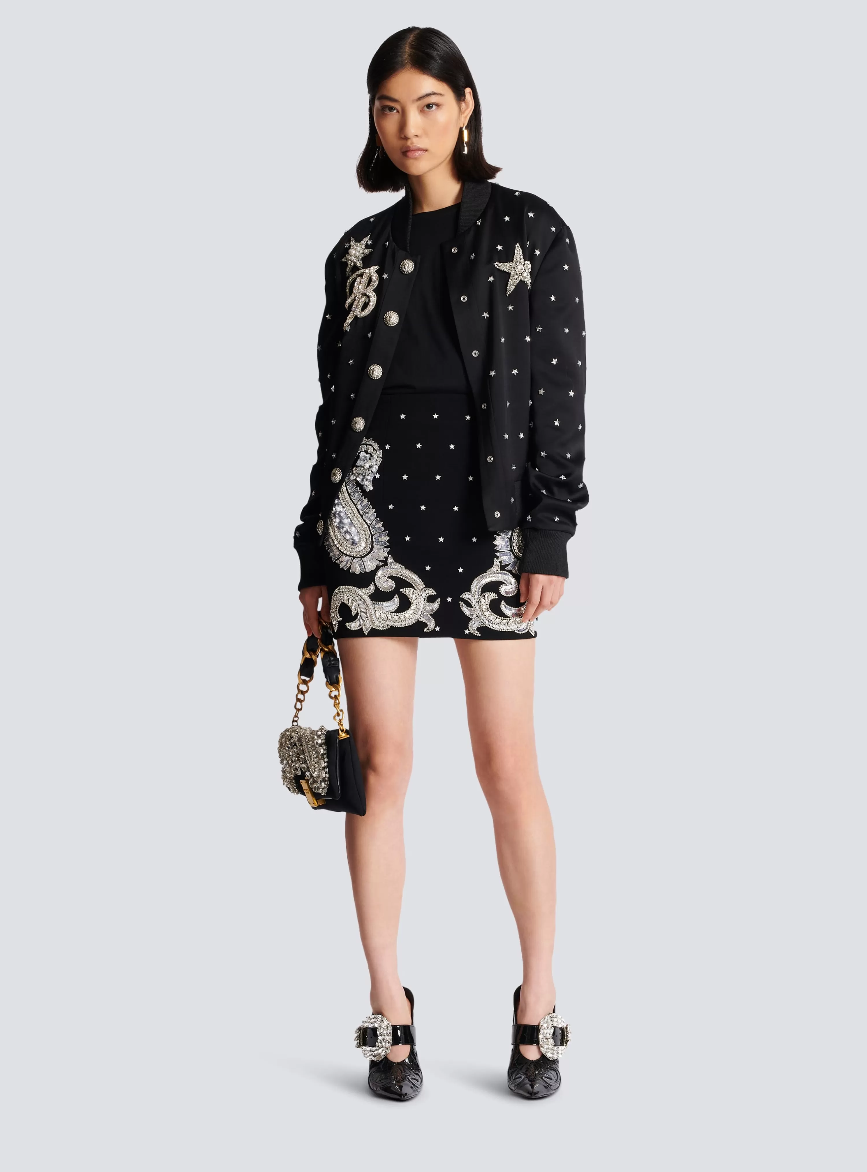 Women Balmain Paisley And Stars Embroidered Skirt