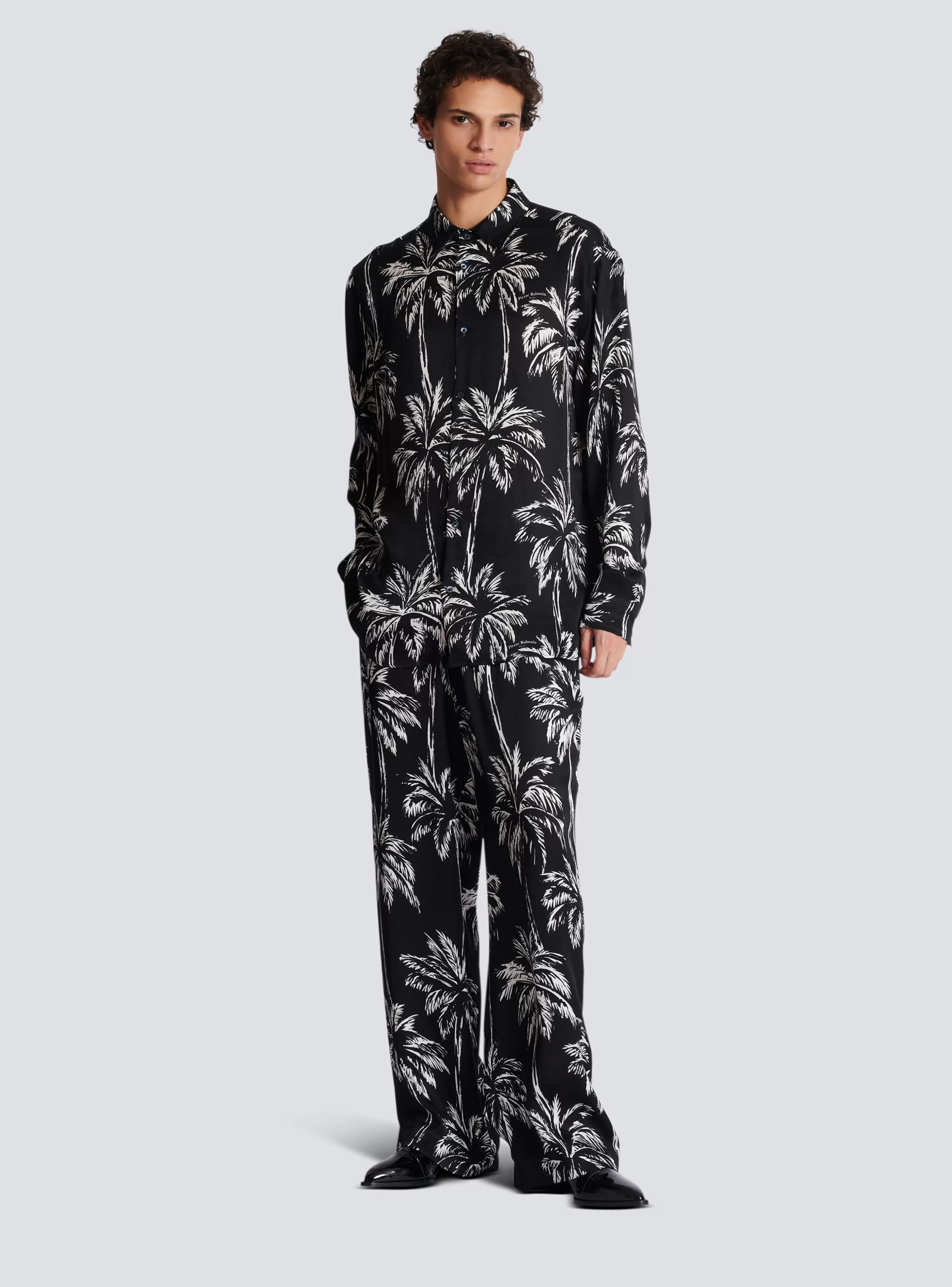 Balmain Palm Print Satin Pyjama Trousers