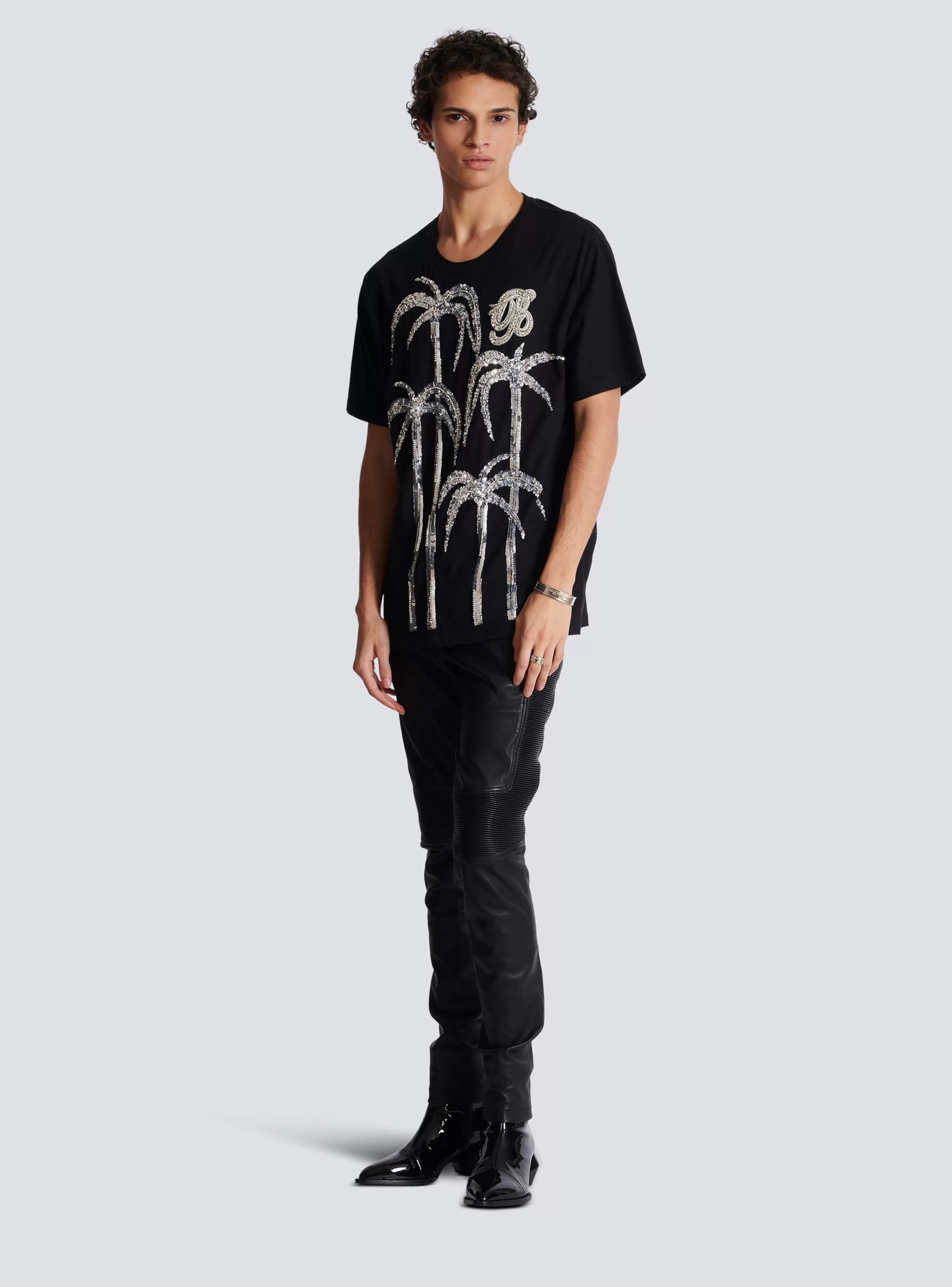 Balmain Palm Tree Embroidered T-shirt