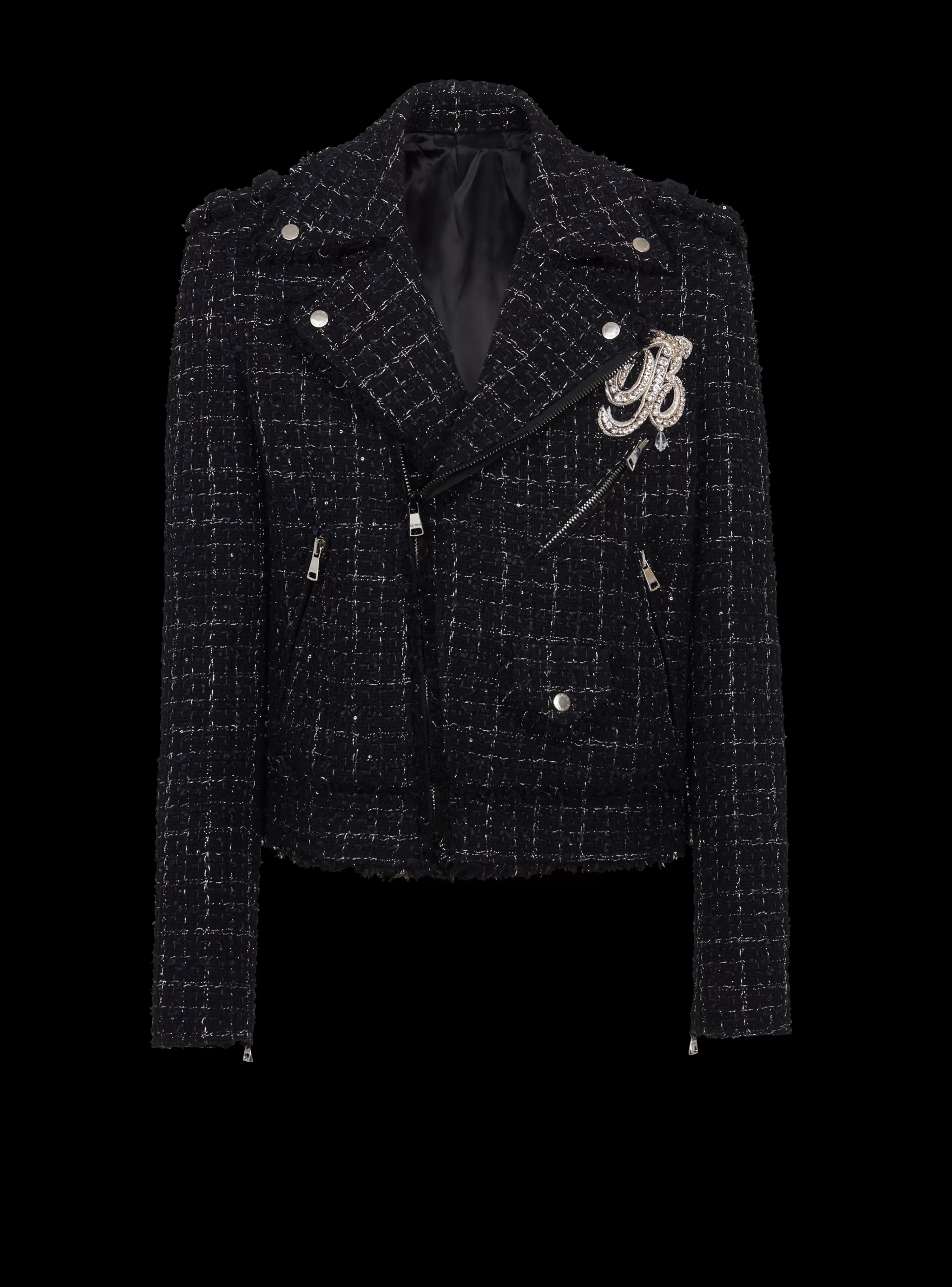 Balmain PB Signature Tweed Biker Jacket