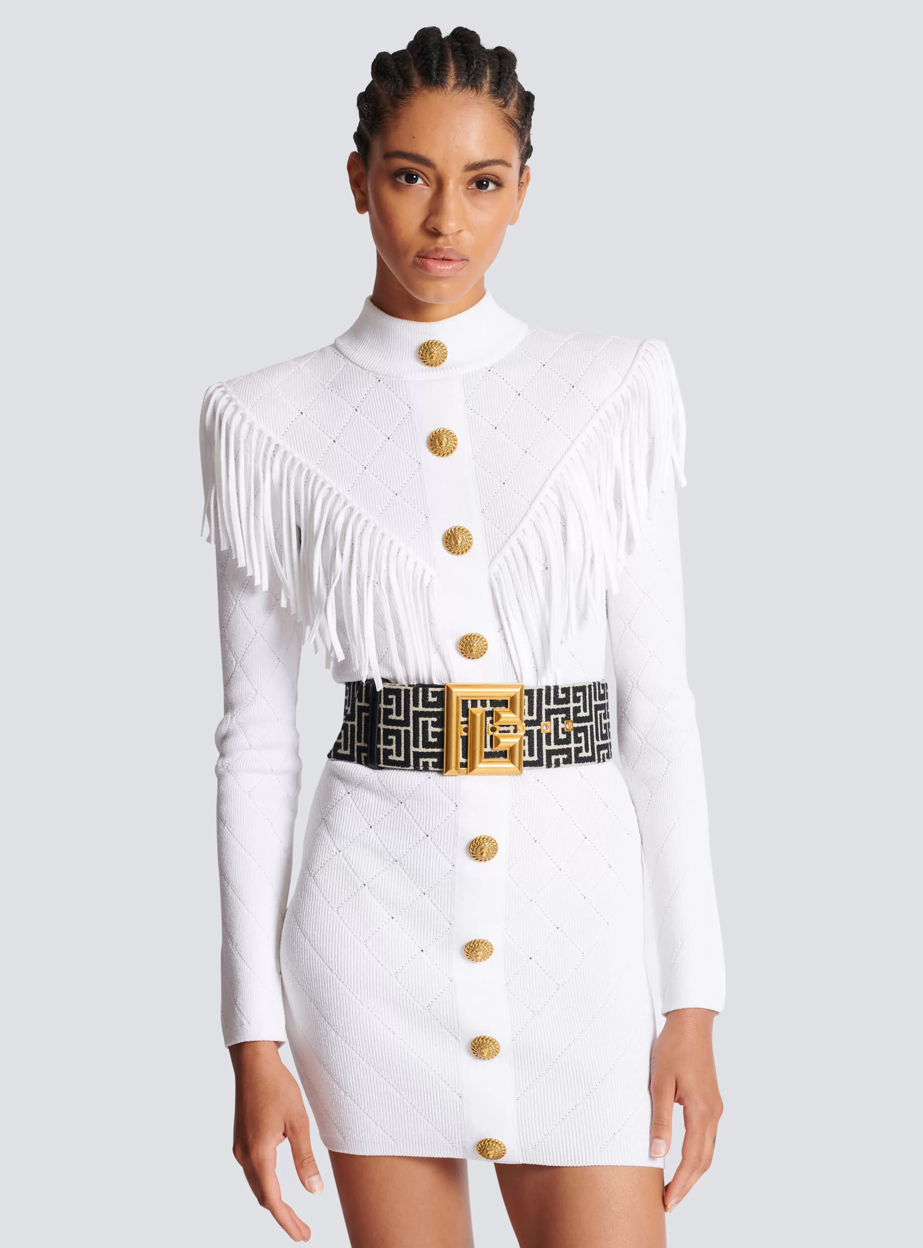 Women Balmain P-Belt Monogram Jacquard Belt