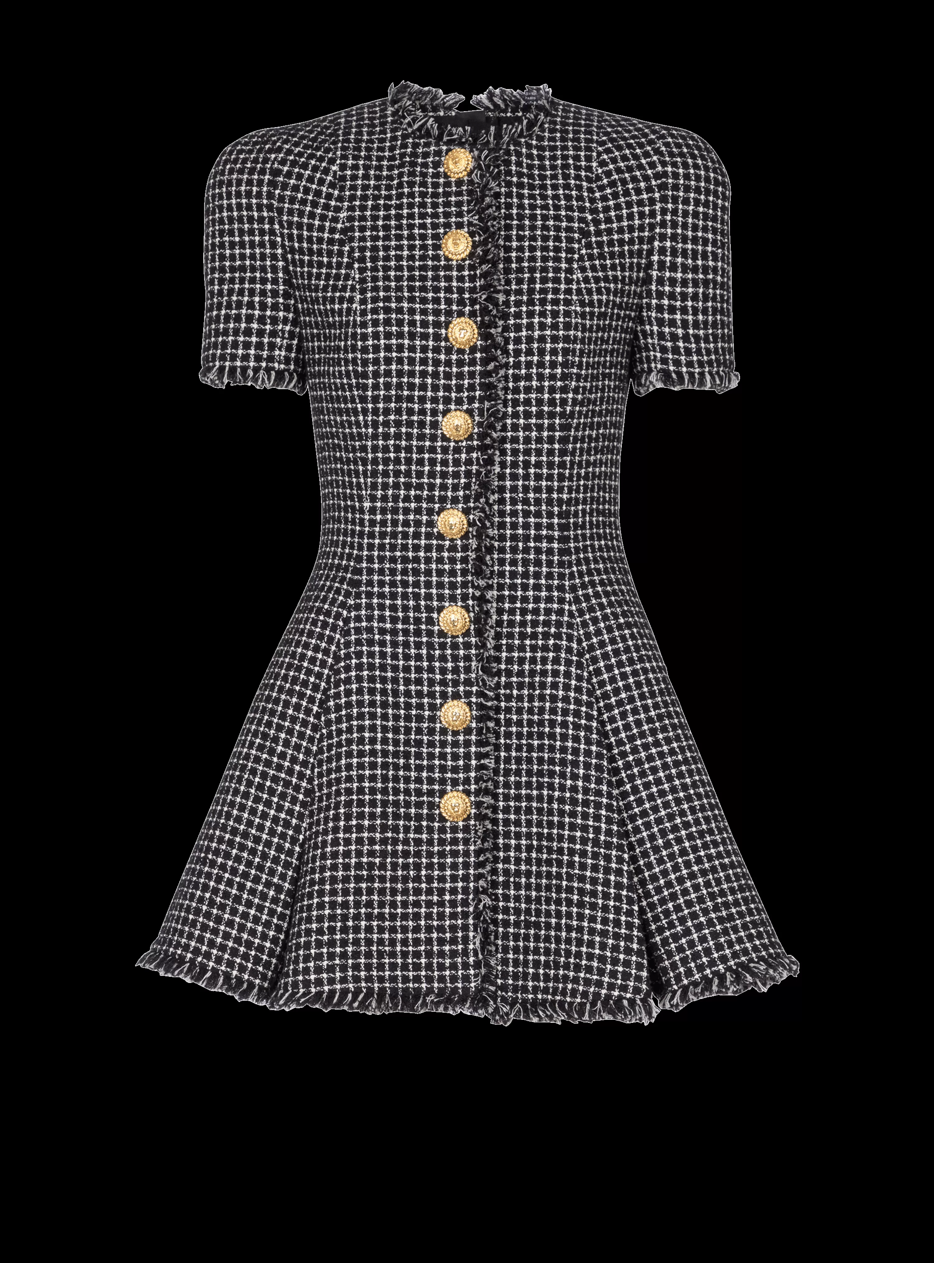 Women Balmain Pleated Flared Dress In Gingham Tweed