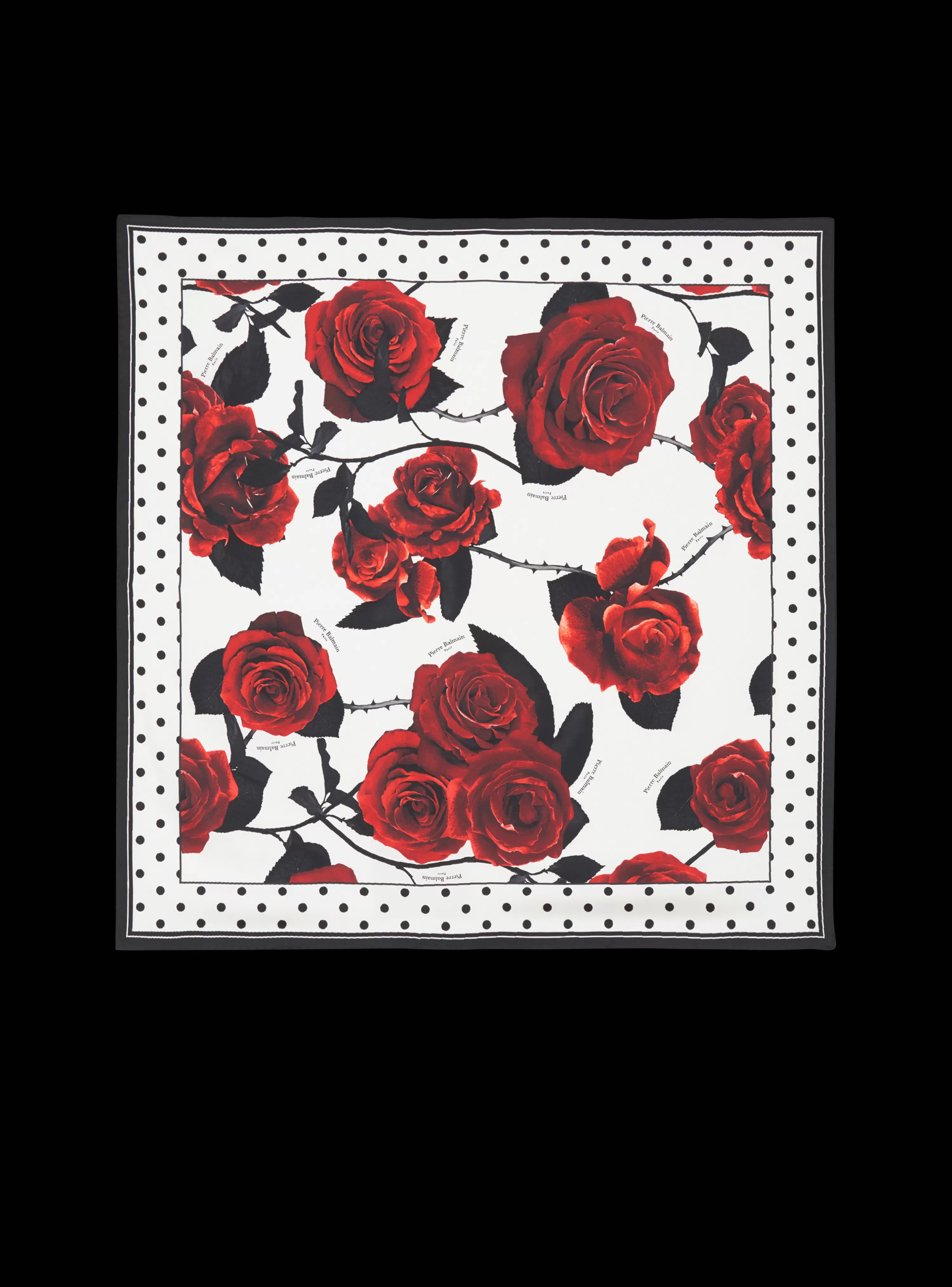 Women Balmain Roses And Polka Dots Printed Silk Scarf