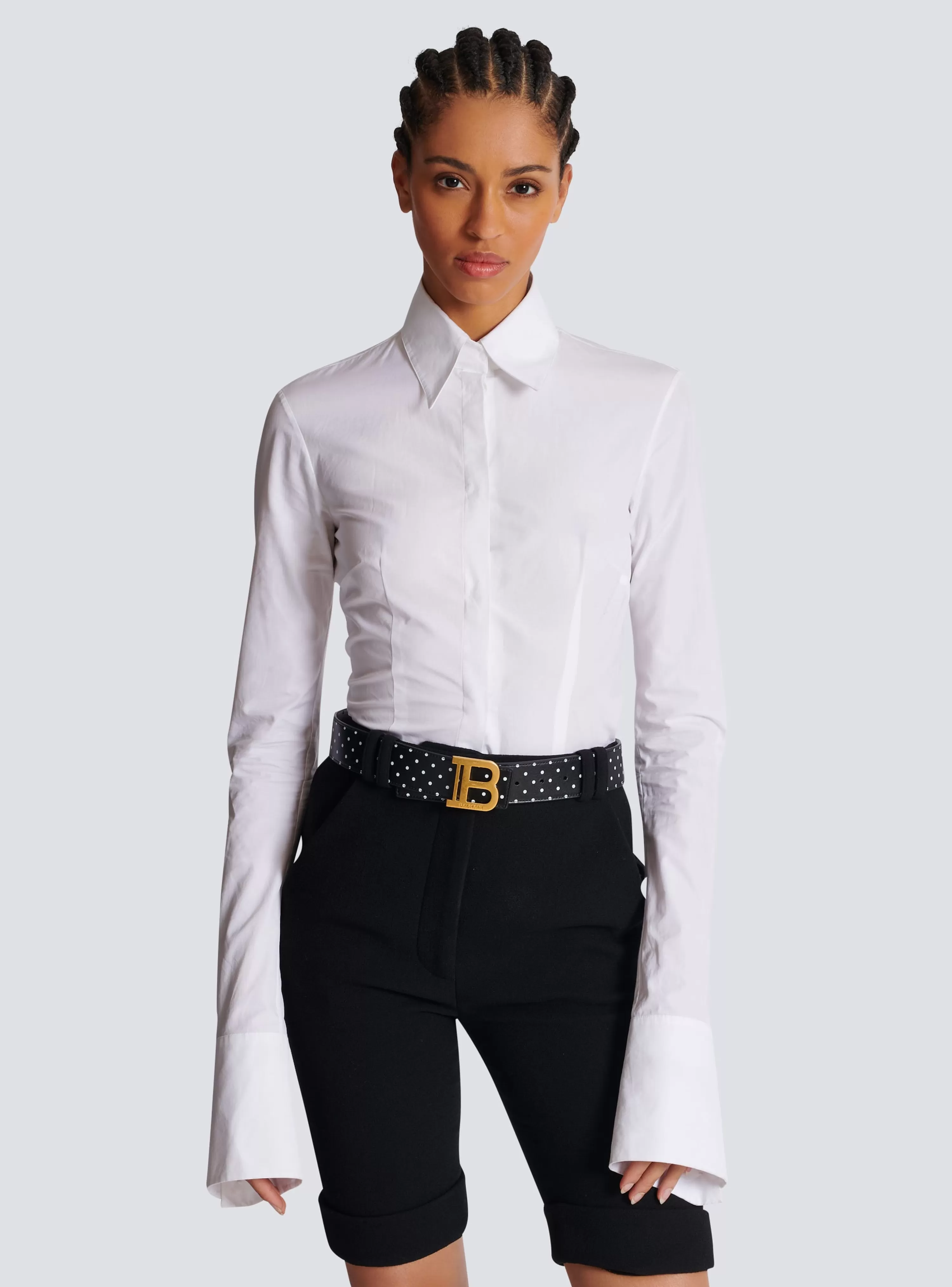 Women Balmain Reversible Calfskin B-Belt With A Polka Dots Print