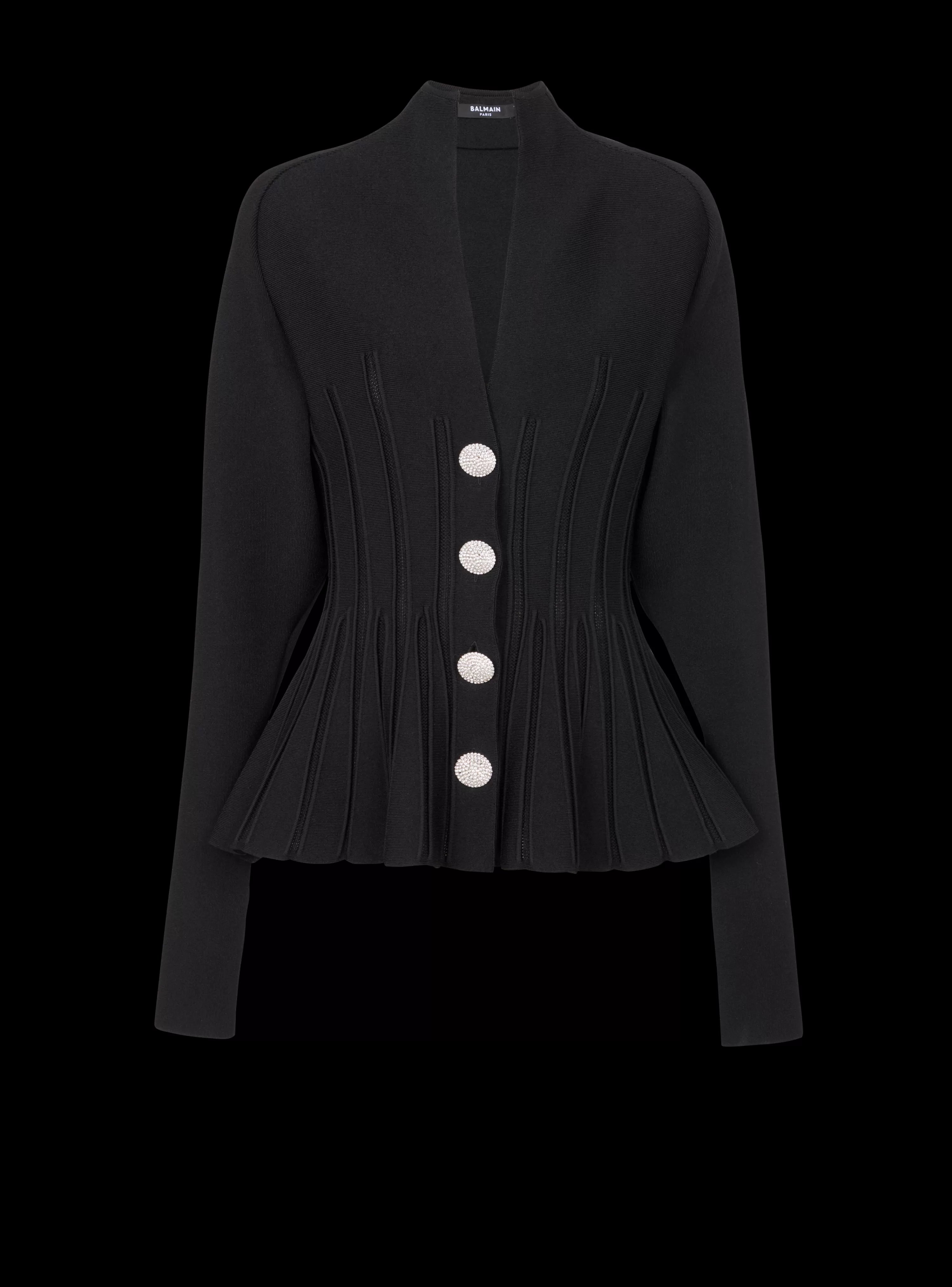 Women Balmain Ribbed Knit Peplum Cardigan