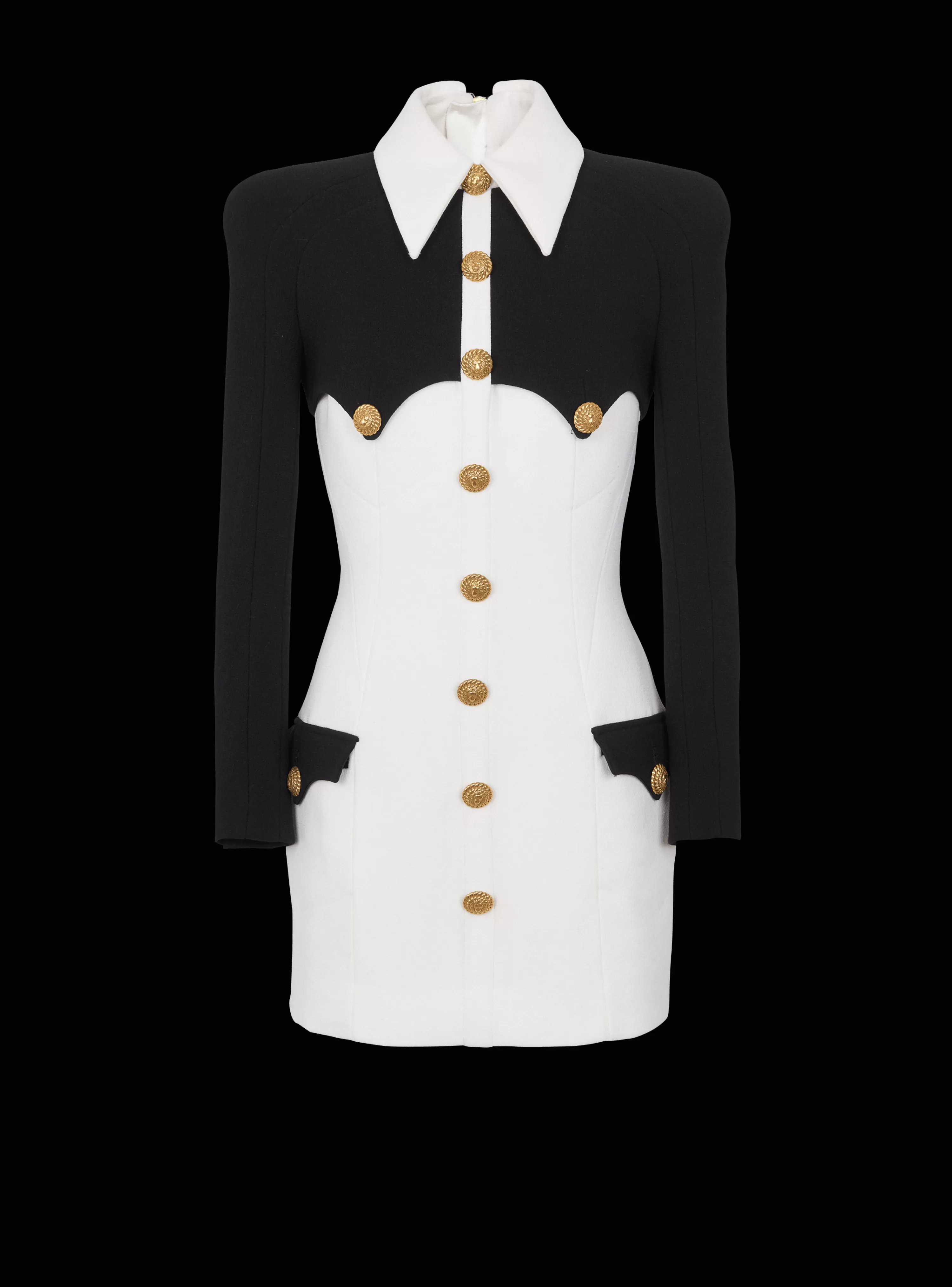 Women Balmain Short Buttoned Crepe Dress