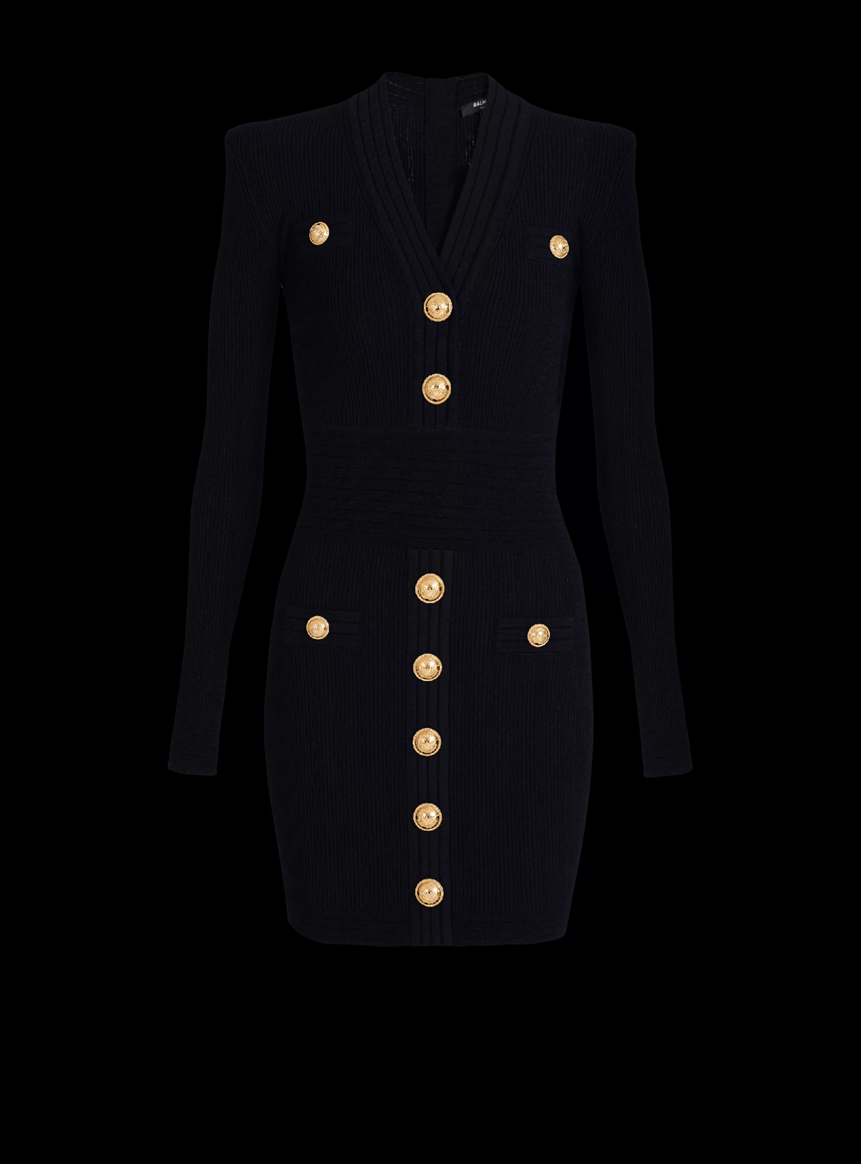 Women Balmain Short Eco-designed Knit Dress With Gold-tone Buttons