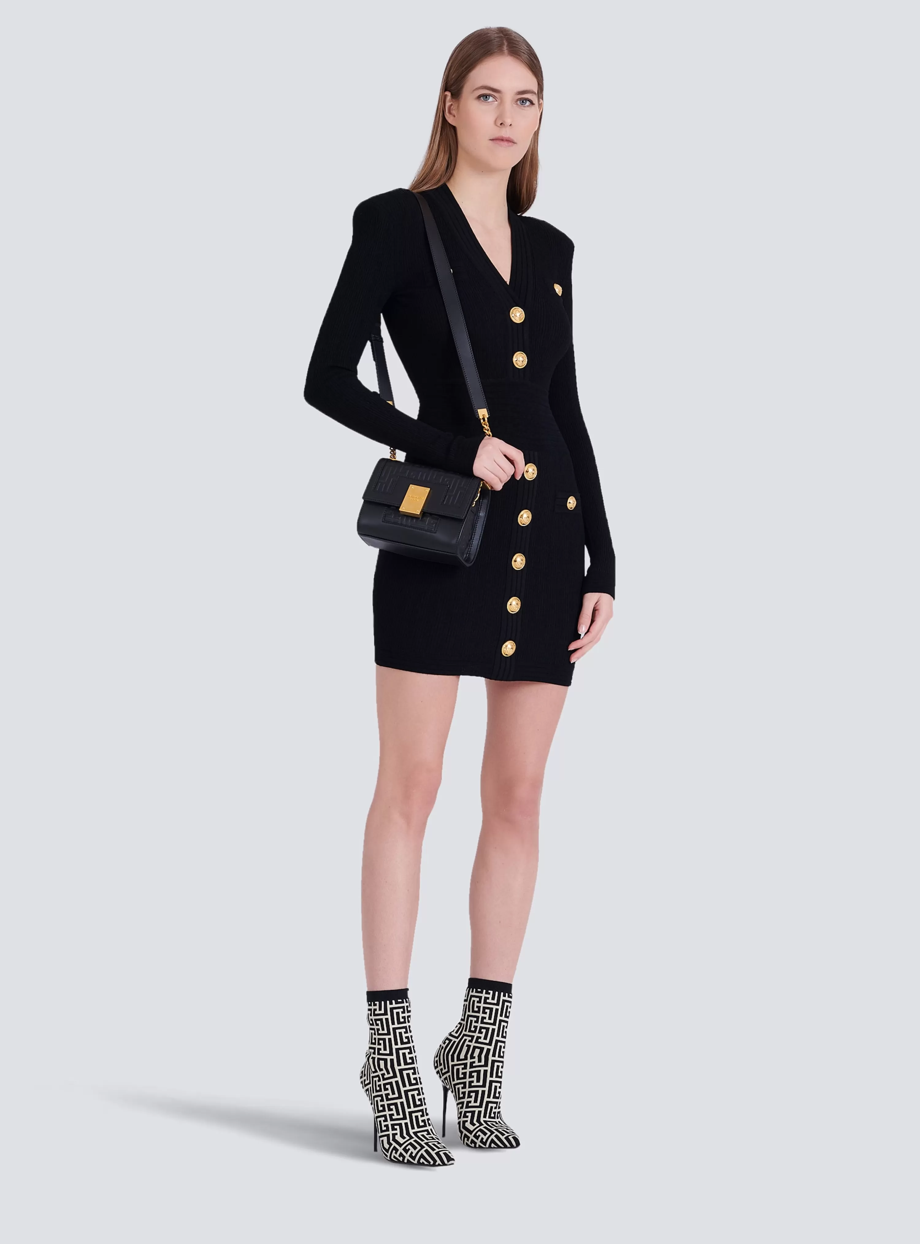 Women Balmain Short Eco-designed Knit Dress With Gold-tone Buttons