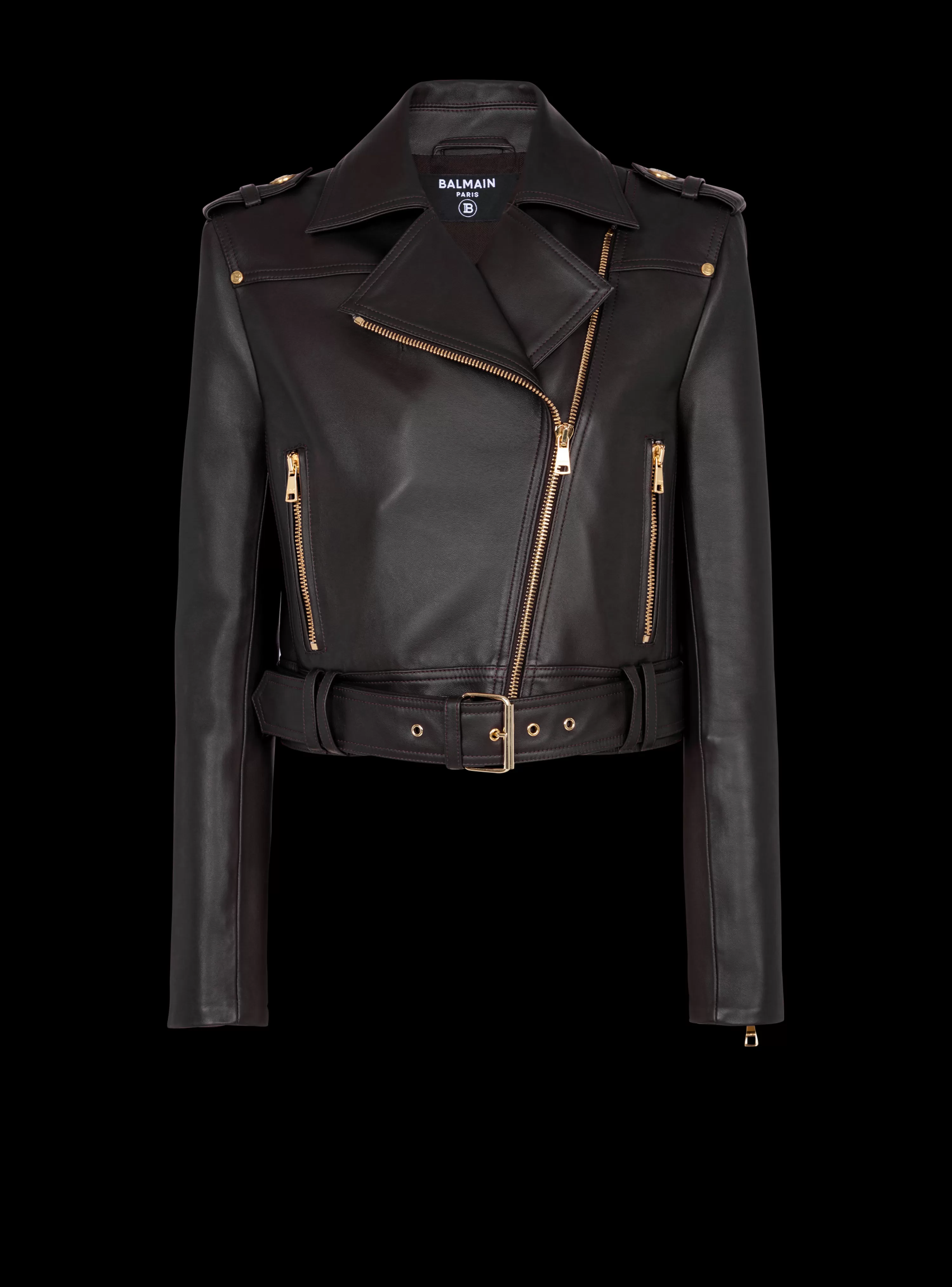 Women Balmain Short Leather Biker Jacket