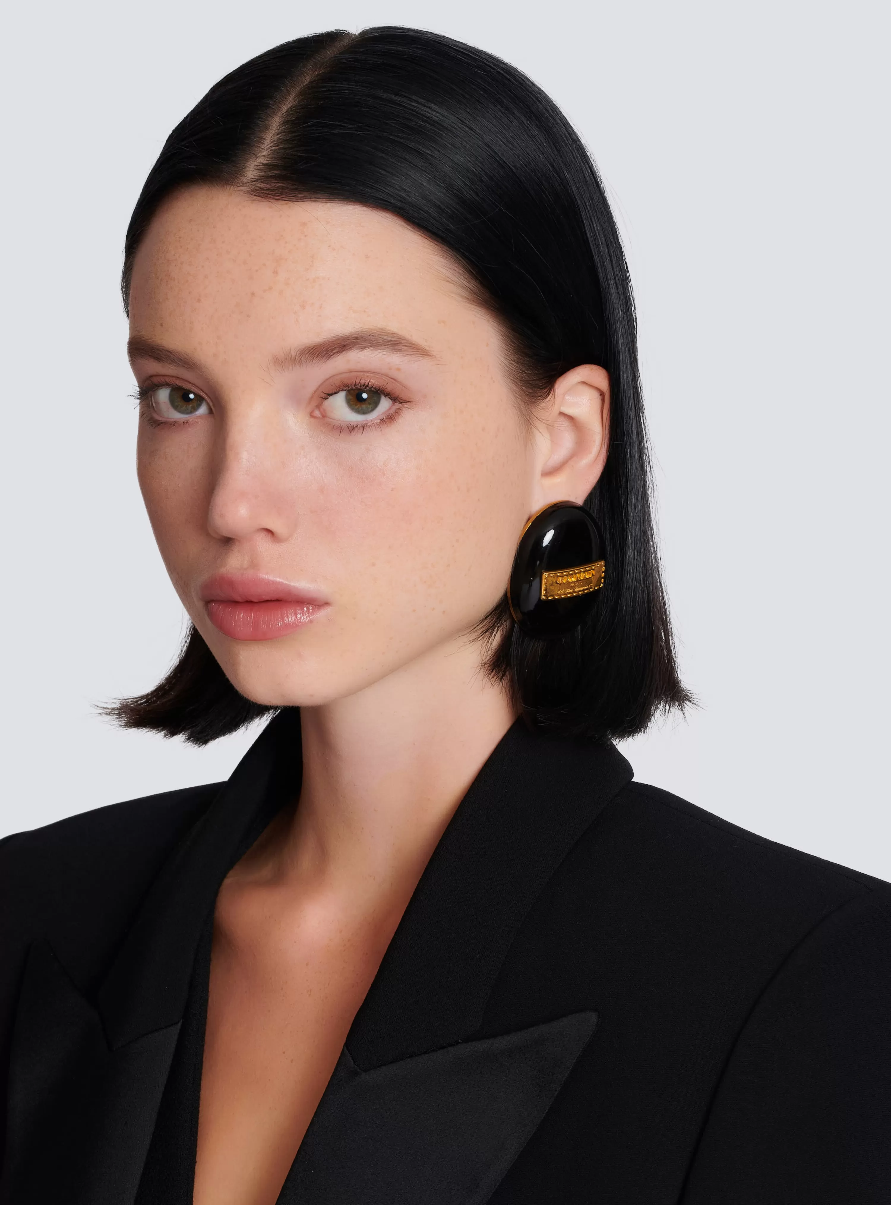 Women Balmain Signature Grid Brass And Enamel Earrings