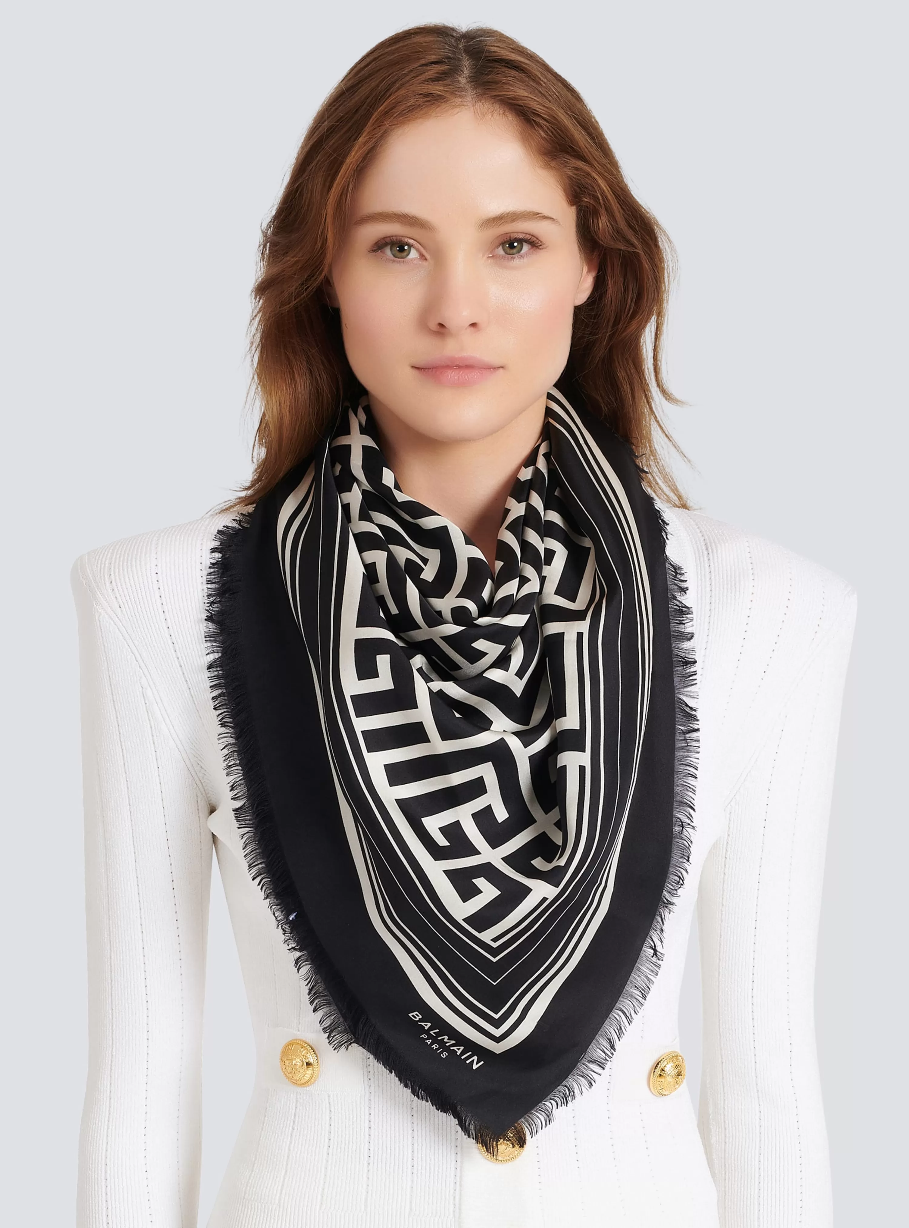 Women Balmain Silk Monogrammed Scarf