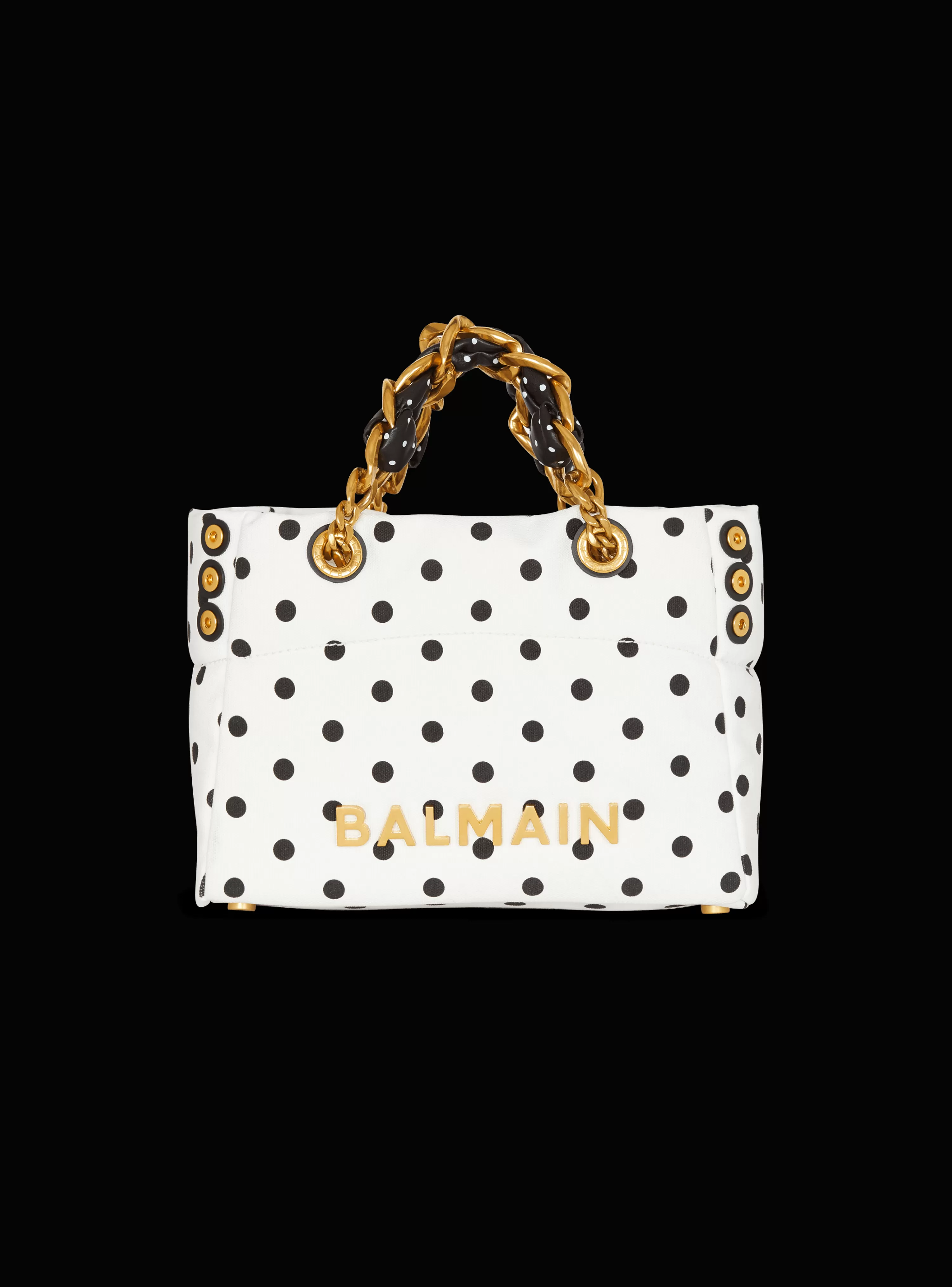 Women Balmain Small 1945 Soft Tote Bag In Polka Dot Canvas