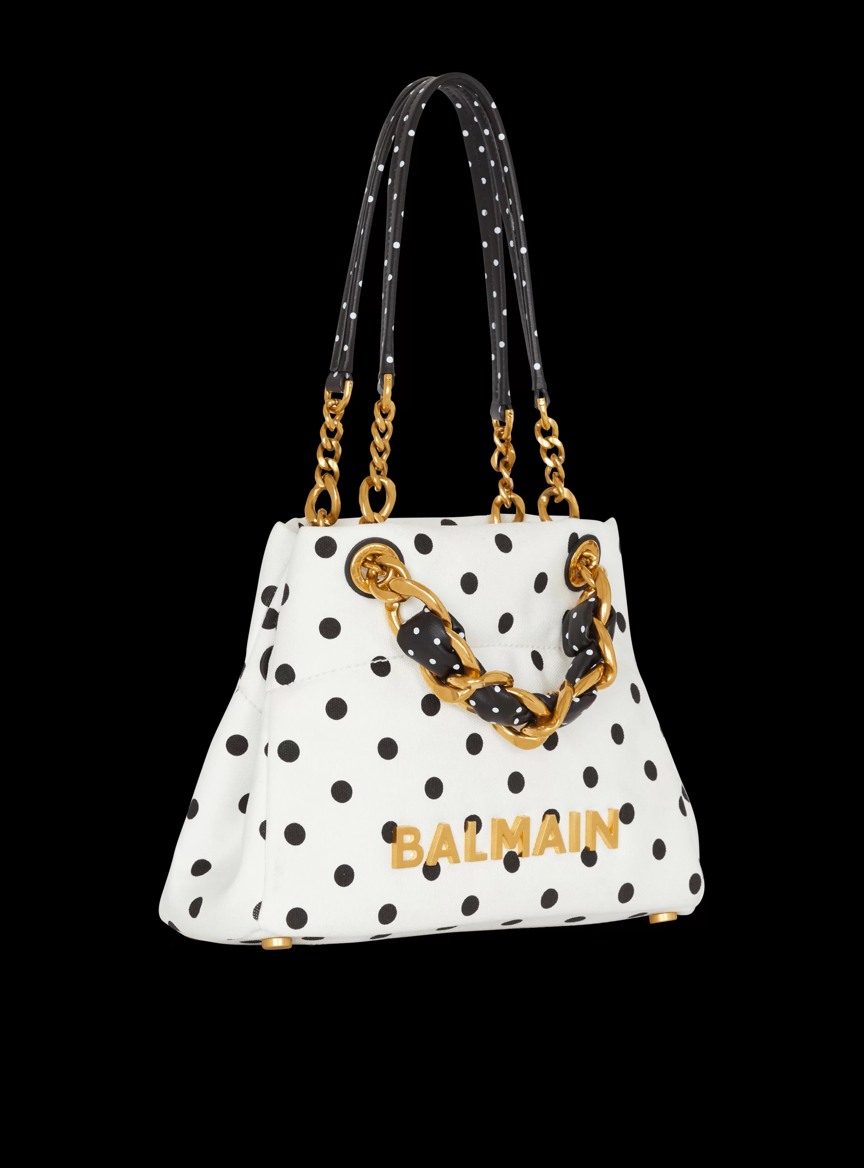 Women Balmain Small 1945 Soft Tote Bag In Polka Dot Canvas